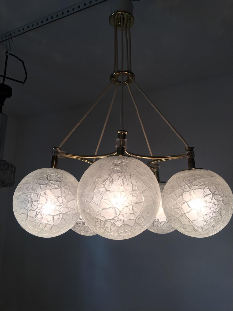 Aluminum Five Glass Balls Orbit Chandelier from Doria Leuchten, 1960s For Sale