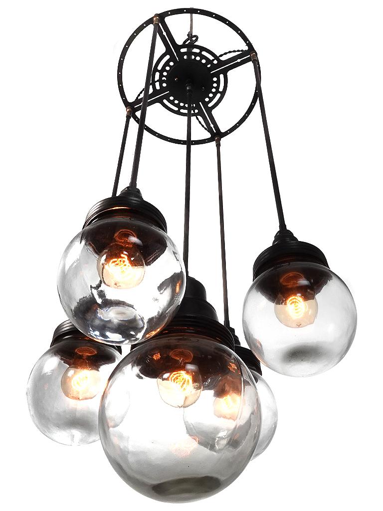Industrial Five-Globe Armory Chandelier For Sale