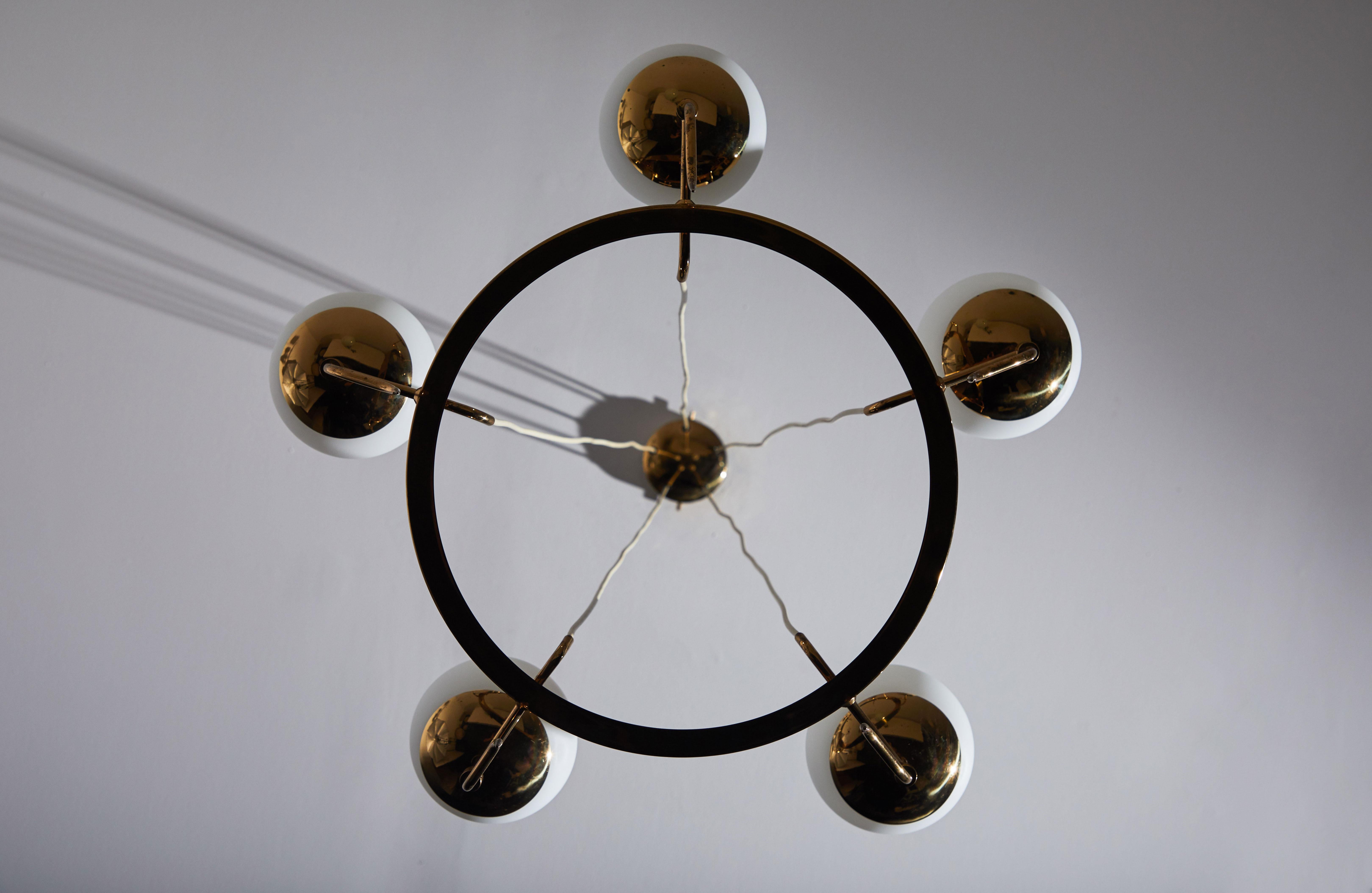 Brass Five Globe Chandelier by Stilnovo
