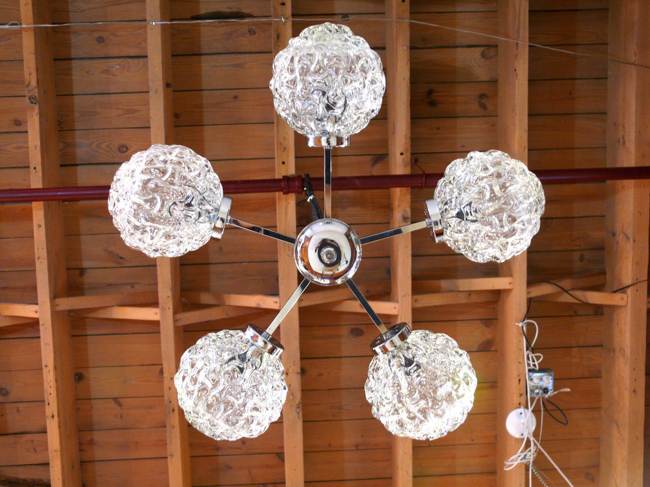 Five-Globe Glass and Chrome Sputnik Chandelier in the Style of Kalmar 3