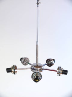Five-Globe Glass and Chrome Sputnik Chandelier in the Style of Kalmar