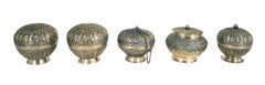 Five Globular Vessels with Indonesian Lids in Repoussé Silver
