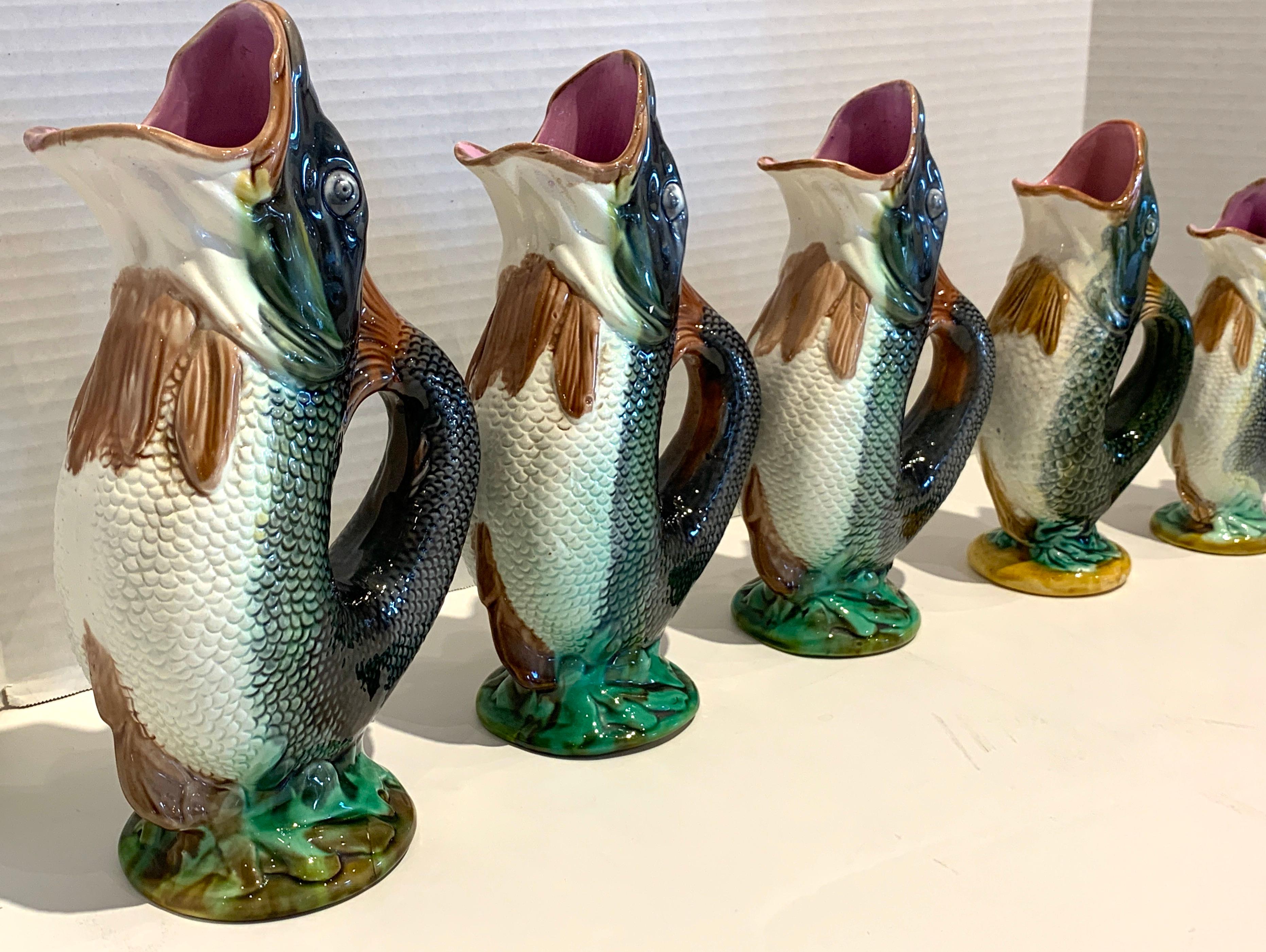 Five Graduating Majolica Fish Pitchers, by Adams & Bromley 4