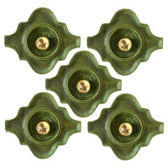 Five Green Ceramic Wall Lights Hustadt Keramik, Germany, 1960s