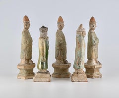 Five Green Glazed Pottery Attendant Figures, Ming Dynasty(1368-1644)