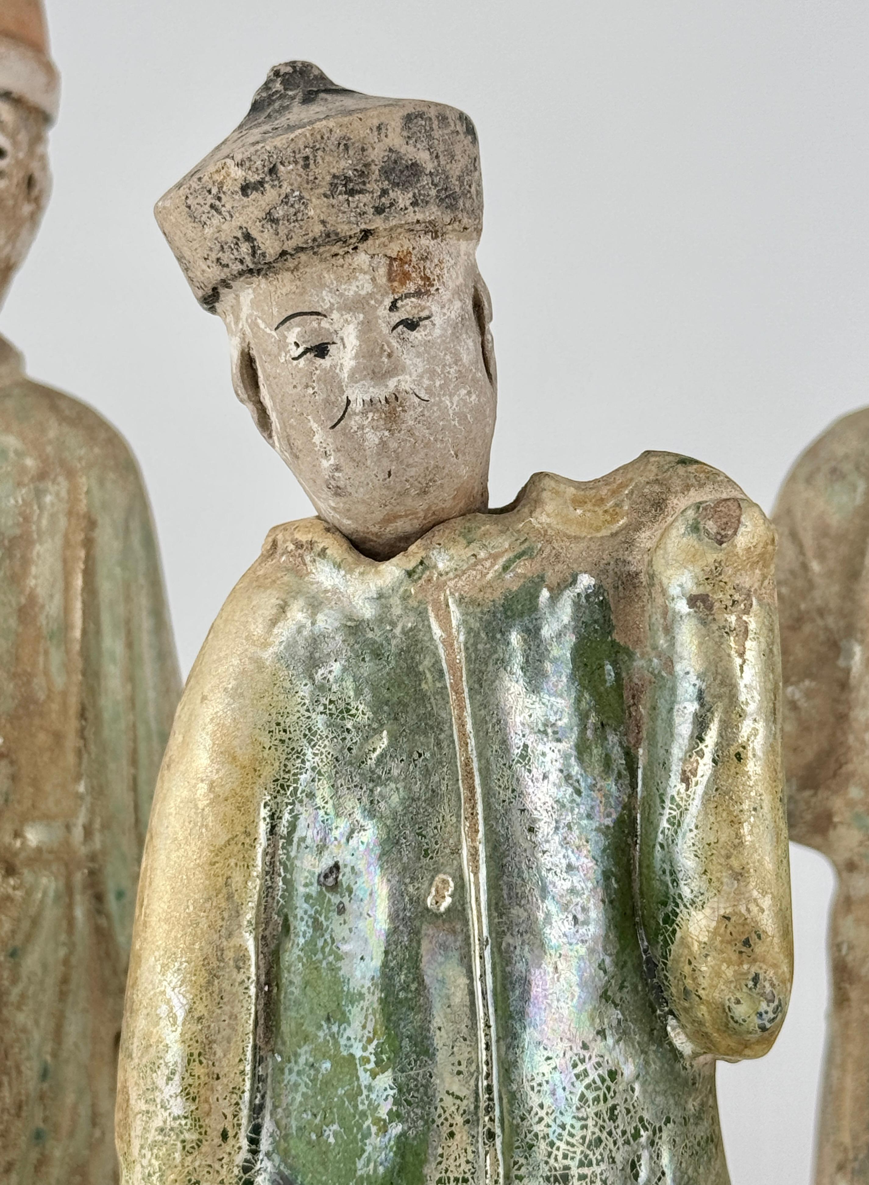 18th Century and Earlier Five Green Glazed Pottery Attendant Figures, Ming Dynasty(1368-1644) For Sale