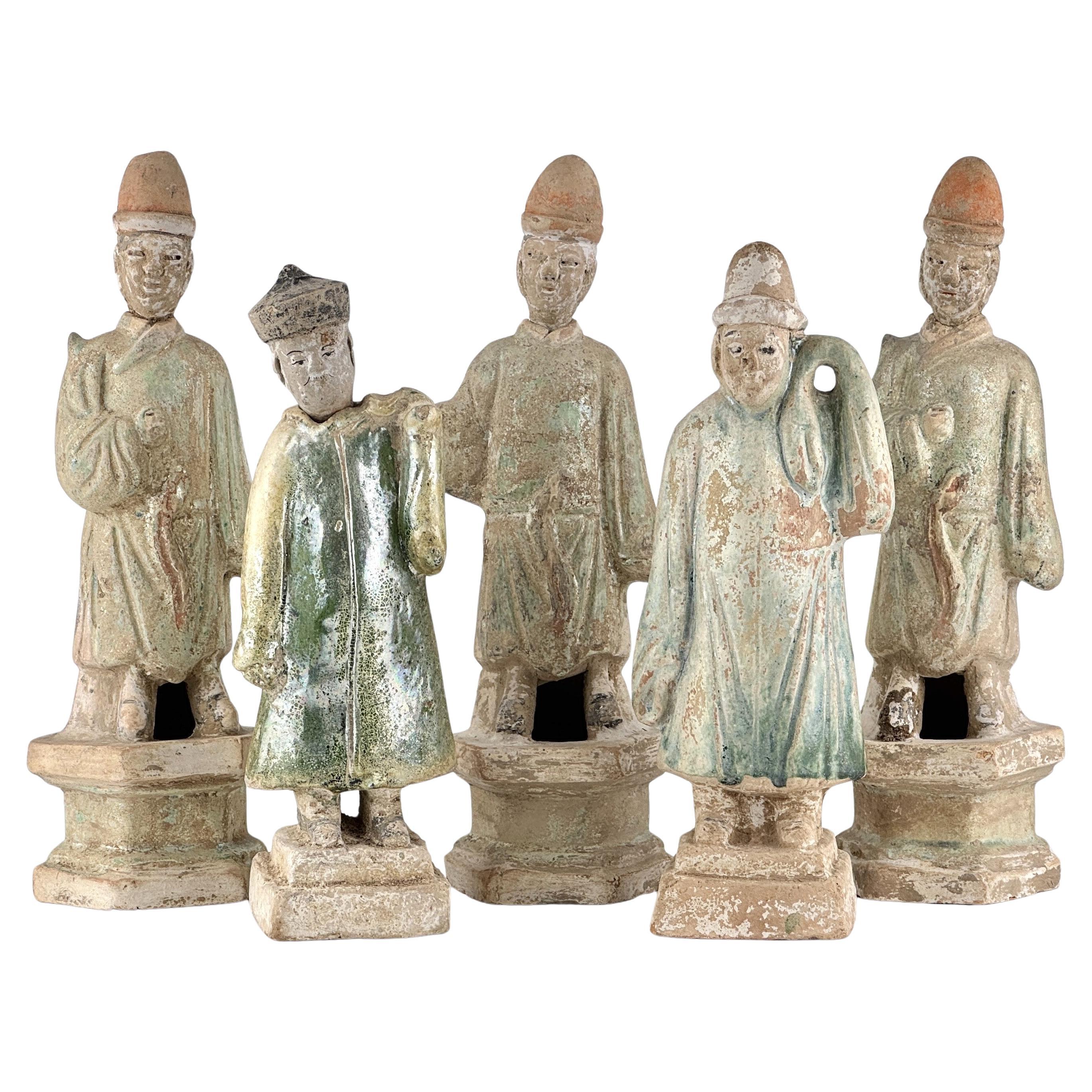 Five Green Glazed Pottery Attendant Figures, Ming Dynasty(1368-1644)