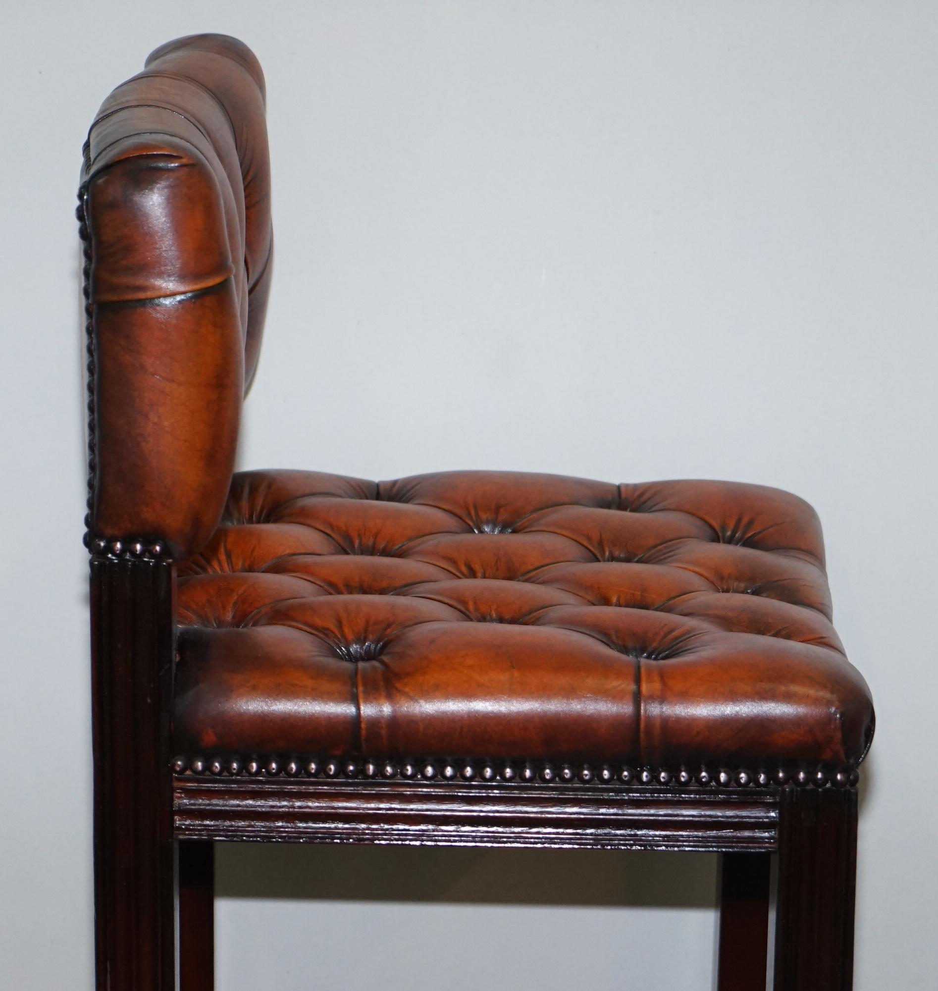 Five Harrods London Fully Restored Chesterfield Brown Leather Bar Kitchen Stools 1