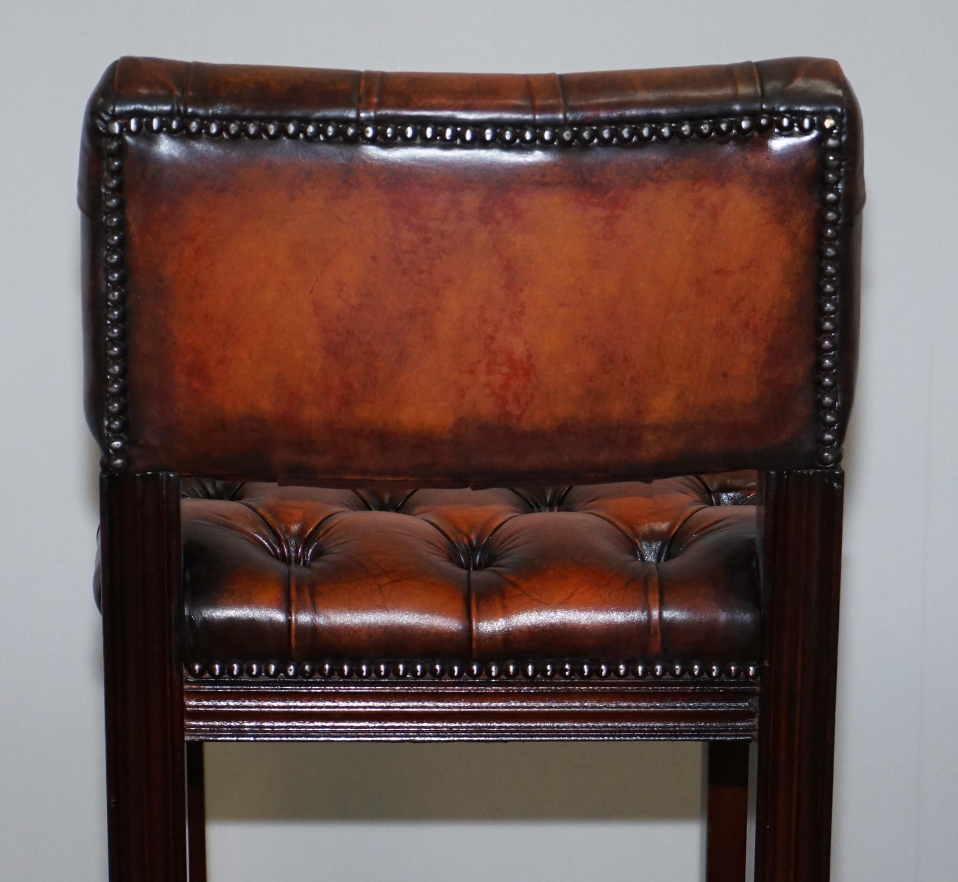 Five Harrods London Fully Restored Chesterfield Brown Leather Bar Kitchen Stools 4