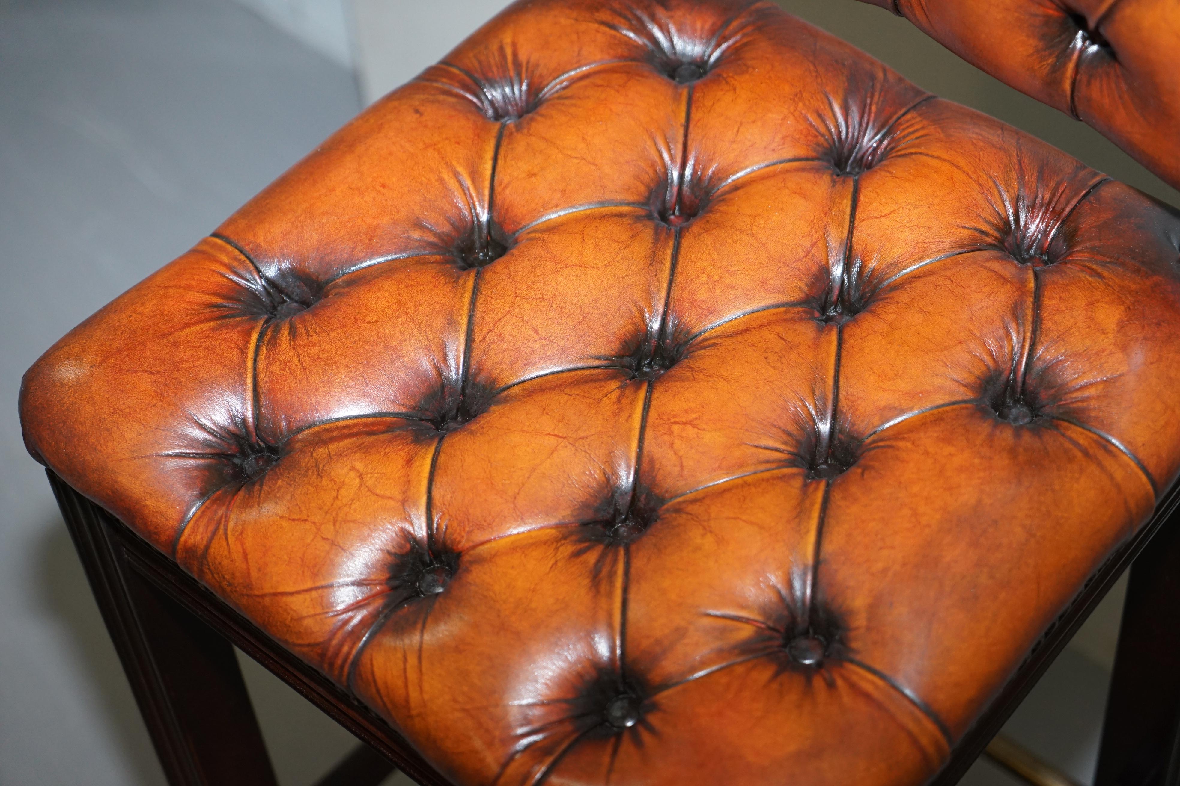 Five Harrods London Fully Restored Chesterfield Brown Leather Bar Kitchen Stools 8