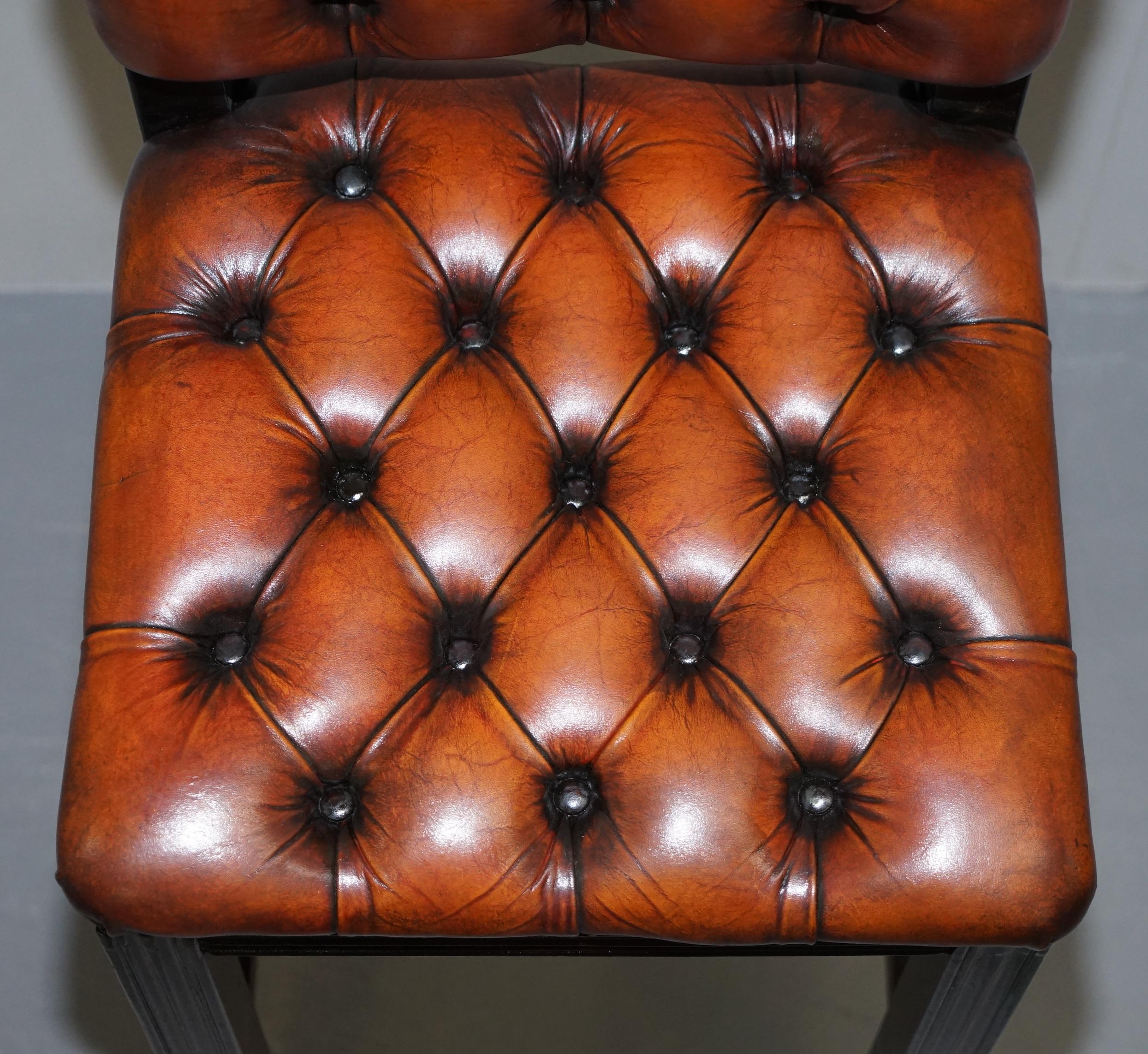 Hand-Crafted Five Harrods London Fully Restored Chesterfield Brown Leather Bar Kitchen Stools