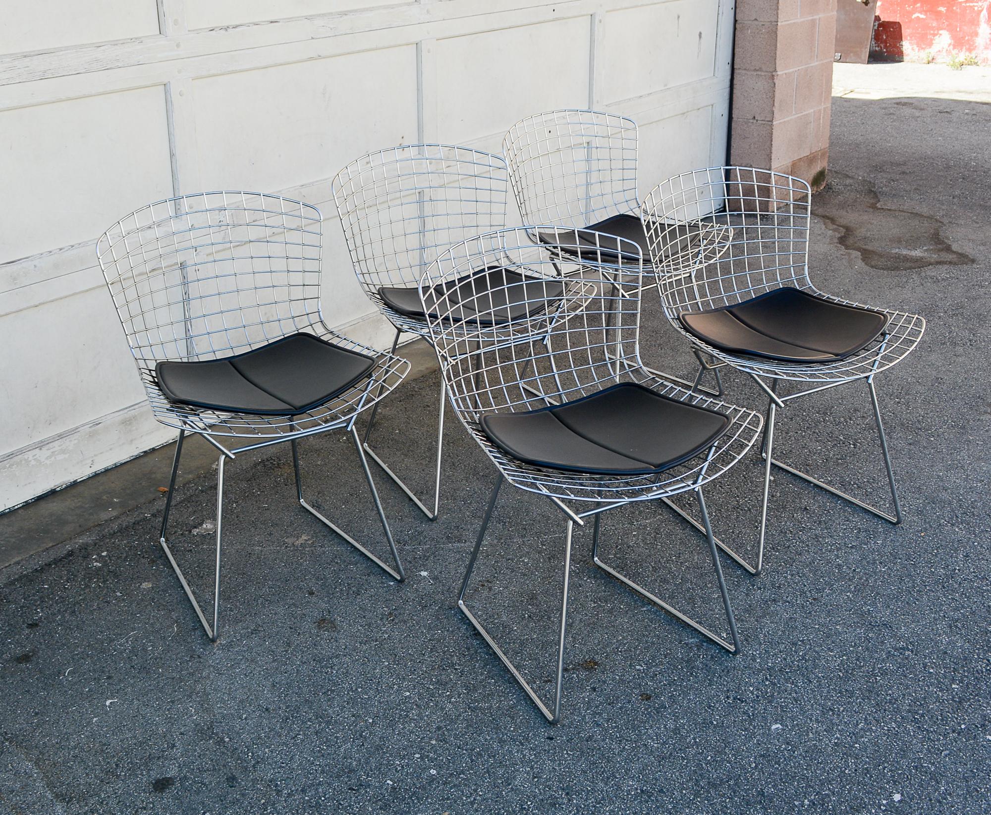 Americano Cinque sedie da pranzo in filo di ferro cromato Harry Bertoia di Knoll in vendita