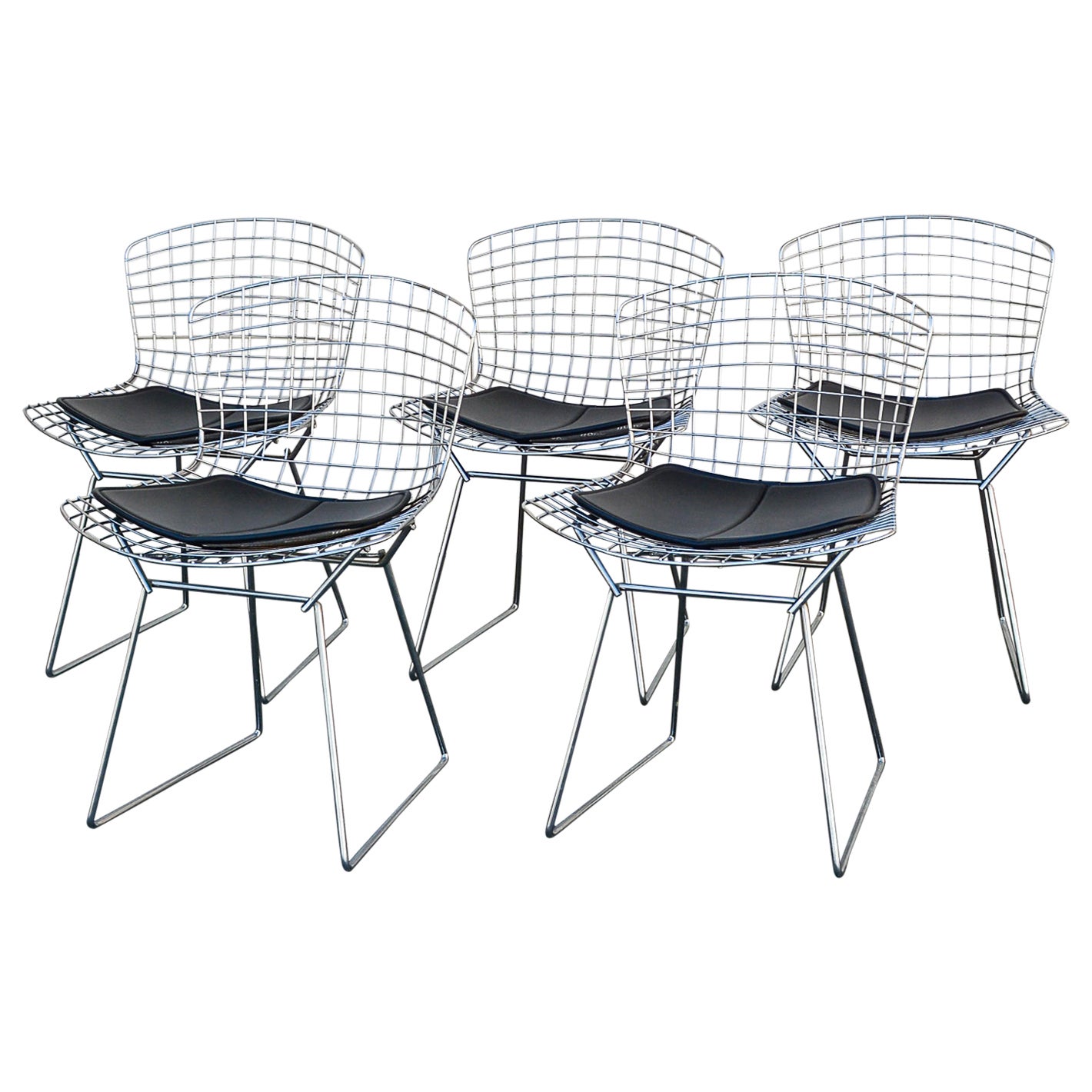 Fünf Harry Bertoia Chromdraht-Esszimmerstühle von Knoll