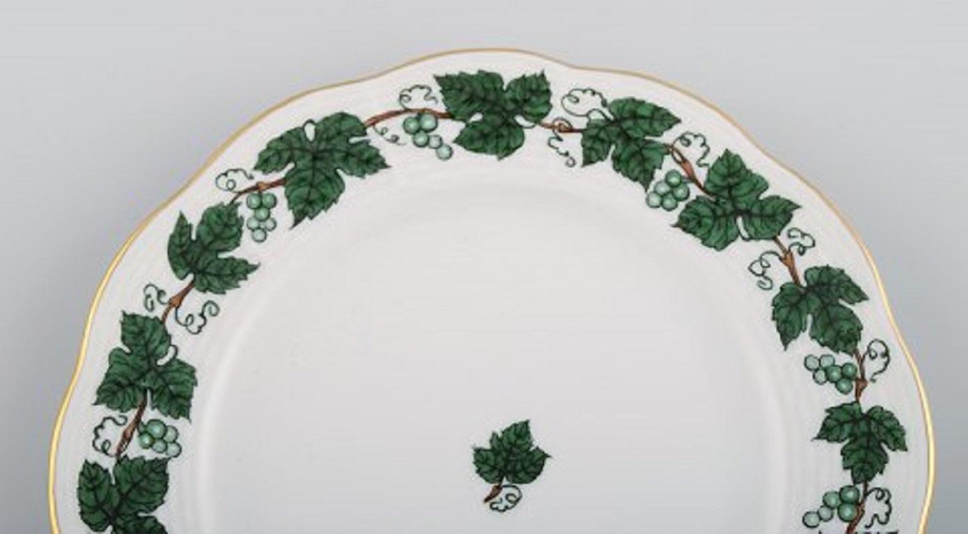 Hungarian Five Herend Green Grape Leaf & Vine Side Plates in Hand-Painted Porcelain