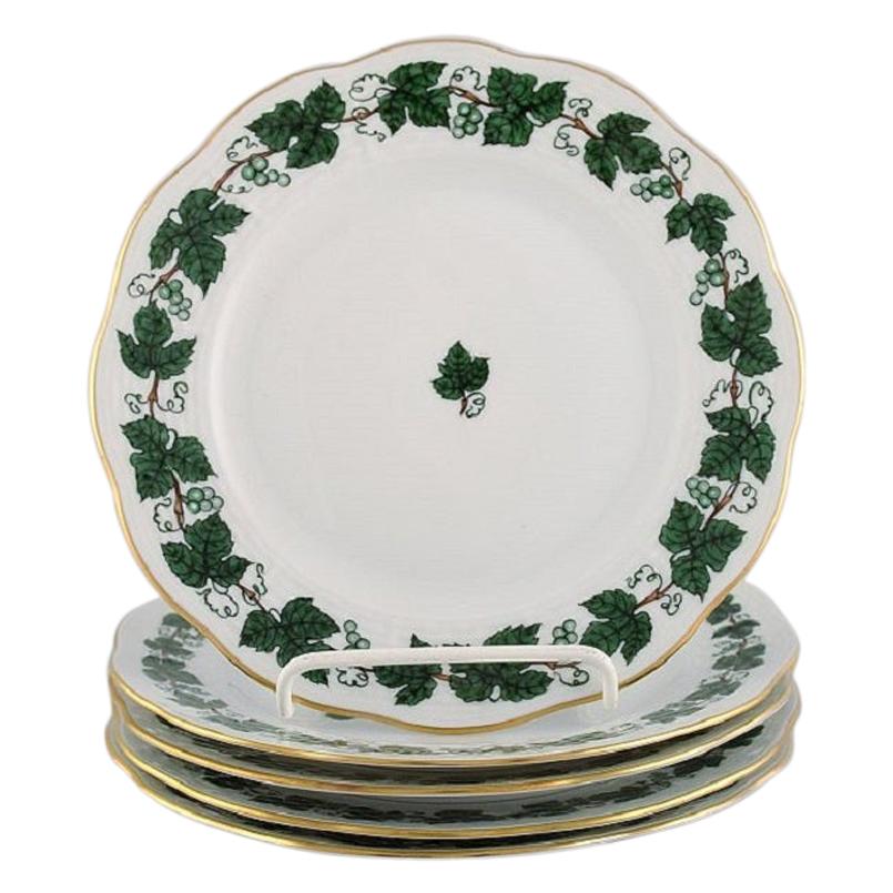 Five Herend Green Grape Leaf & Vine Side Plates in Hand-Painted Porcelain
