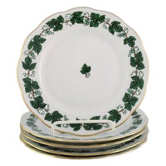 Retro Five Herend Green Grape Leaf & Vine Side Plates in Hand-Painted Porcelain