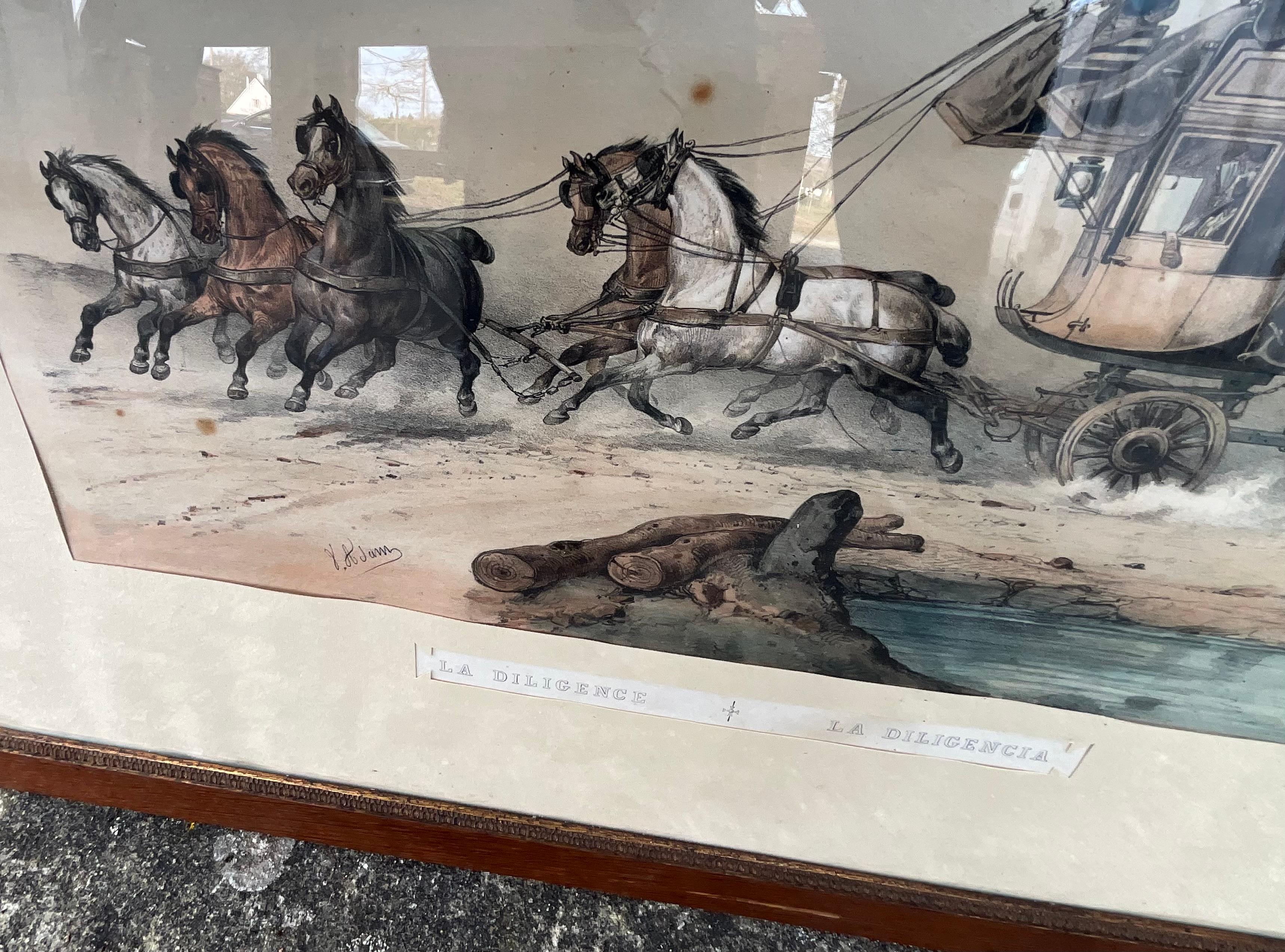 Diligencia de cinco caballos, firmada Adam, finales del siglo XIX en Bueno estado para la venta en SAINT-CLÉMENT-DE-LA-PLACE, FR