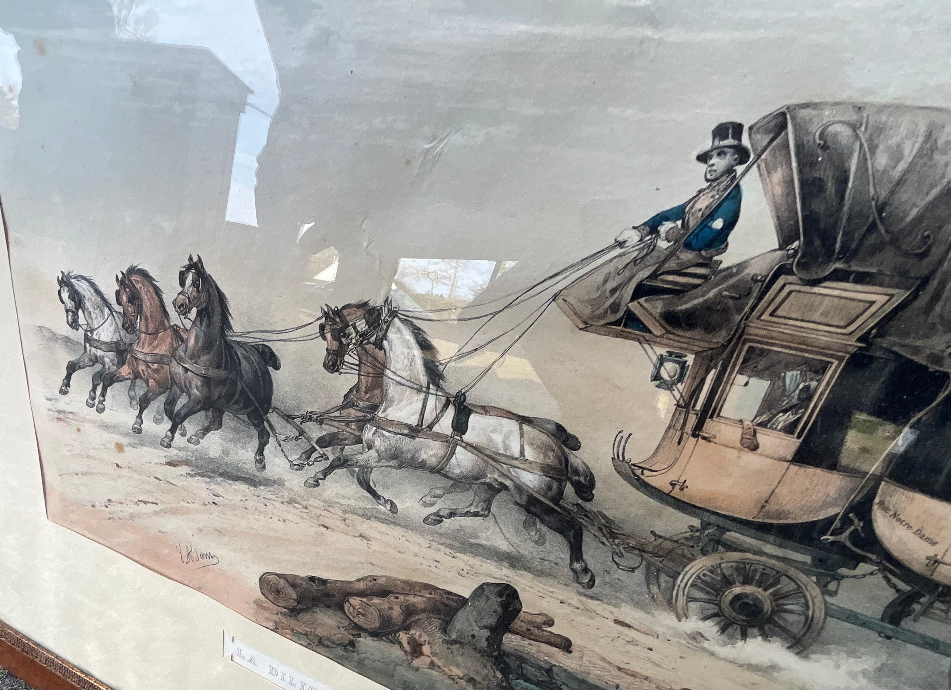 Diligencia de cinco caballos, firmada Adam, finales del siglo XIX en venta 1