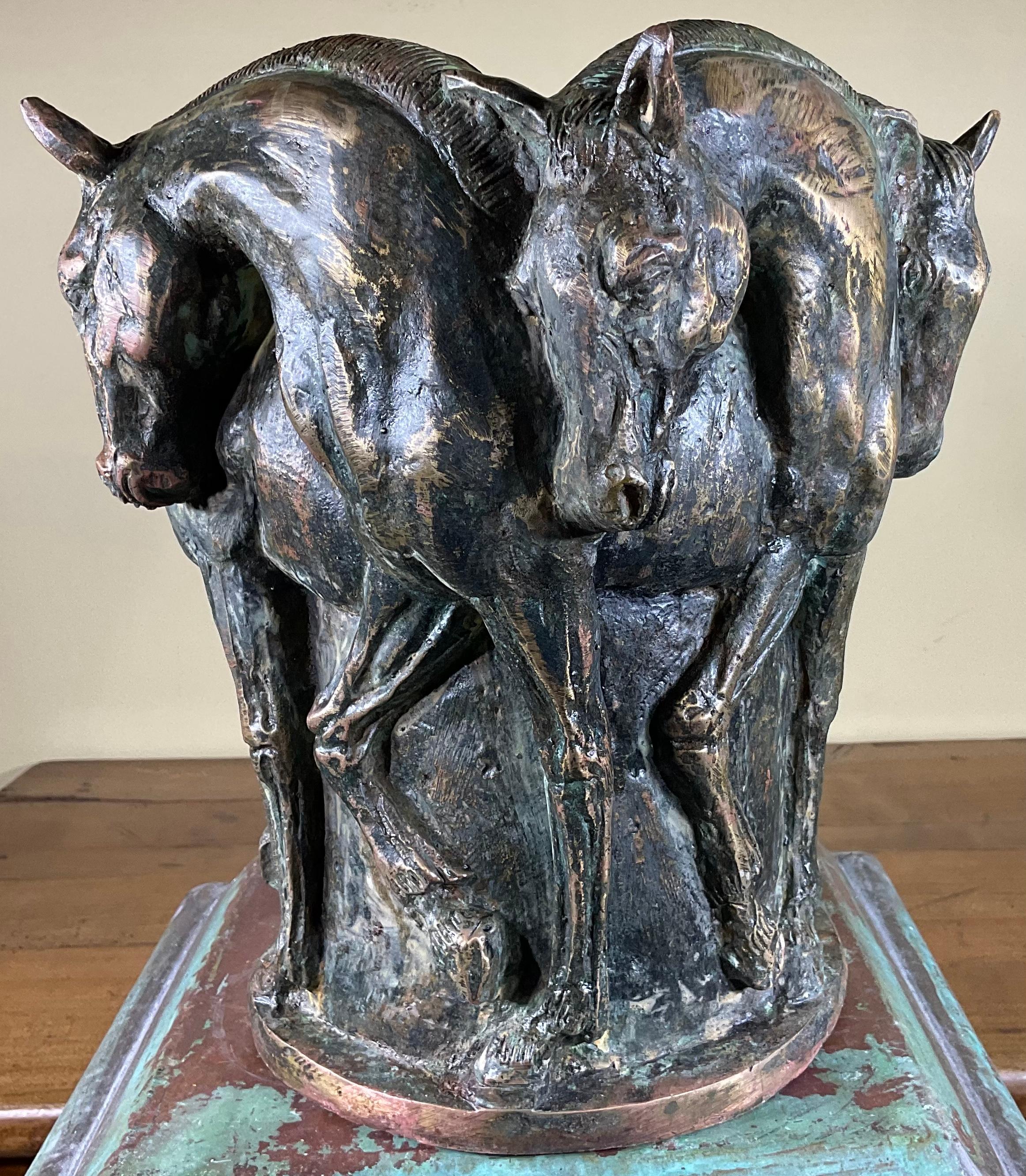 Five Horses Bronze Vase Sculpture 4