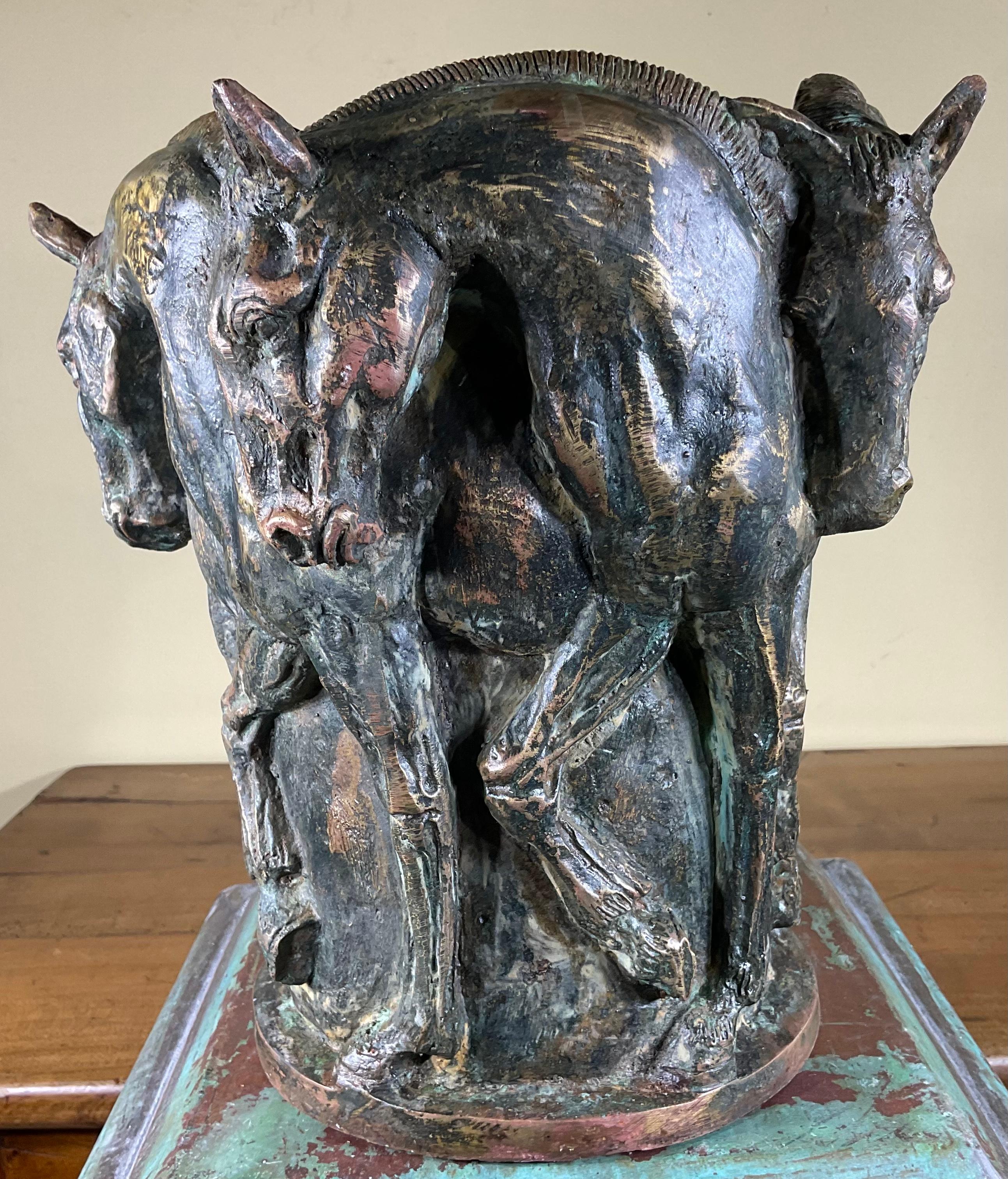 Five Horses Bronze Vase Sculpture 5