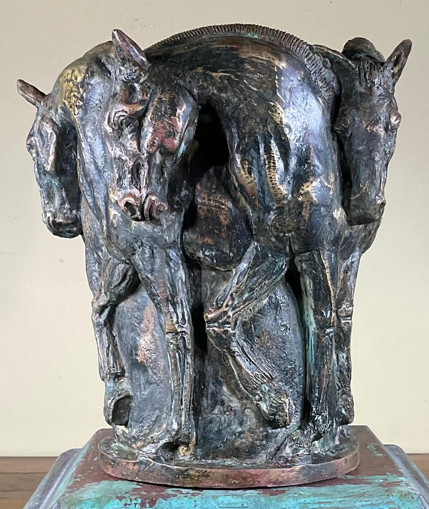 European Five Horses Bronze Vase Sculpture