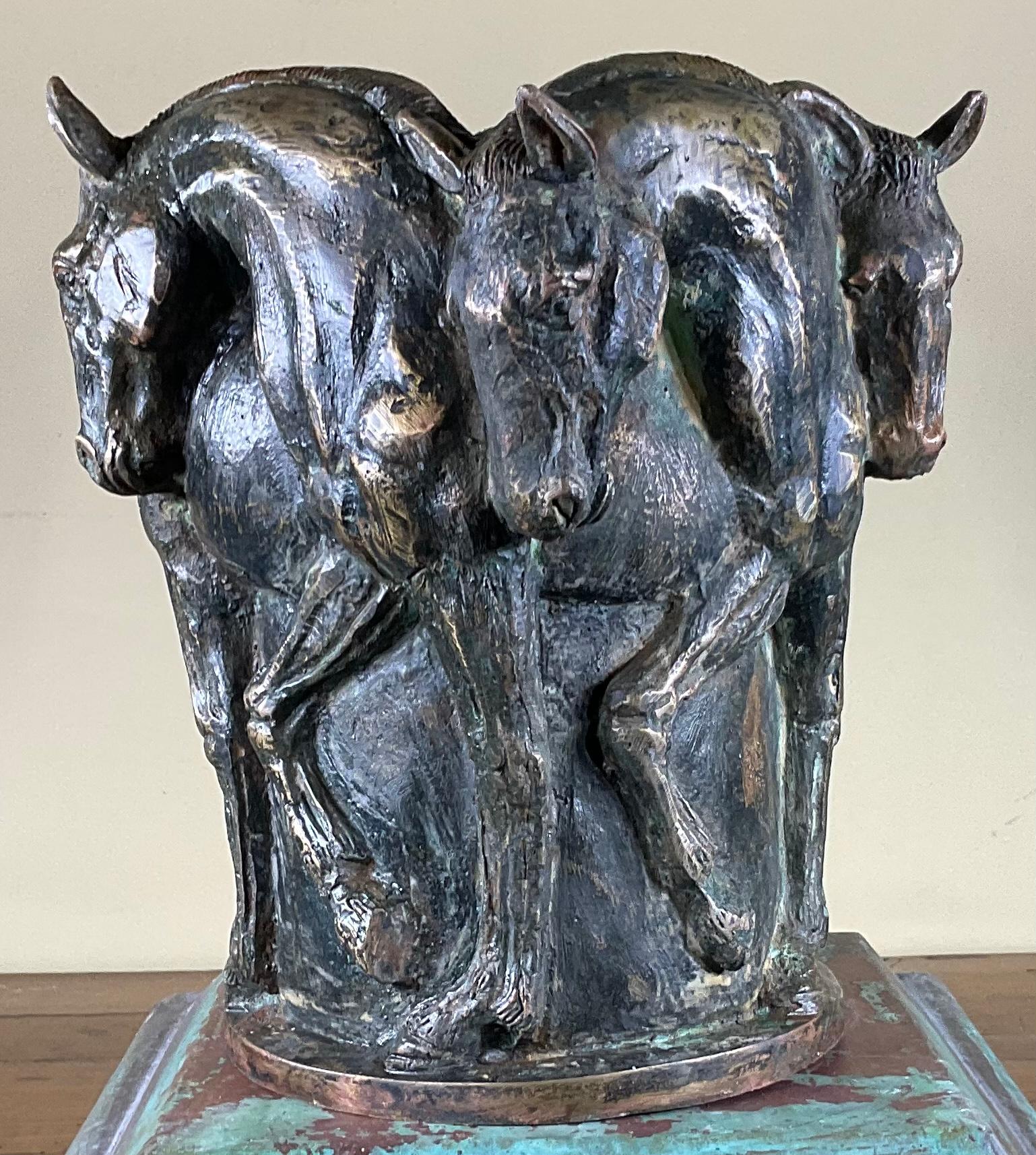 Five Horses Bronze Vase Sculpture In Good Condition In Delray Beach, FL
