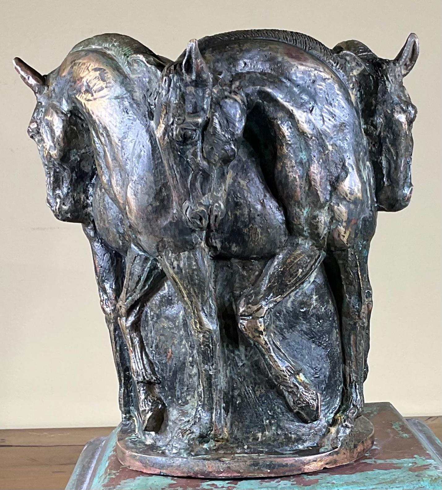 Five Horses Bronze Vase Sculpture 1