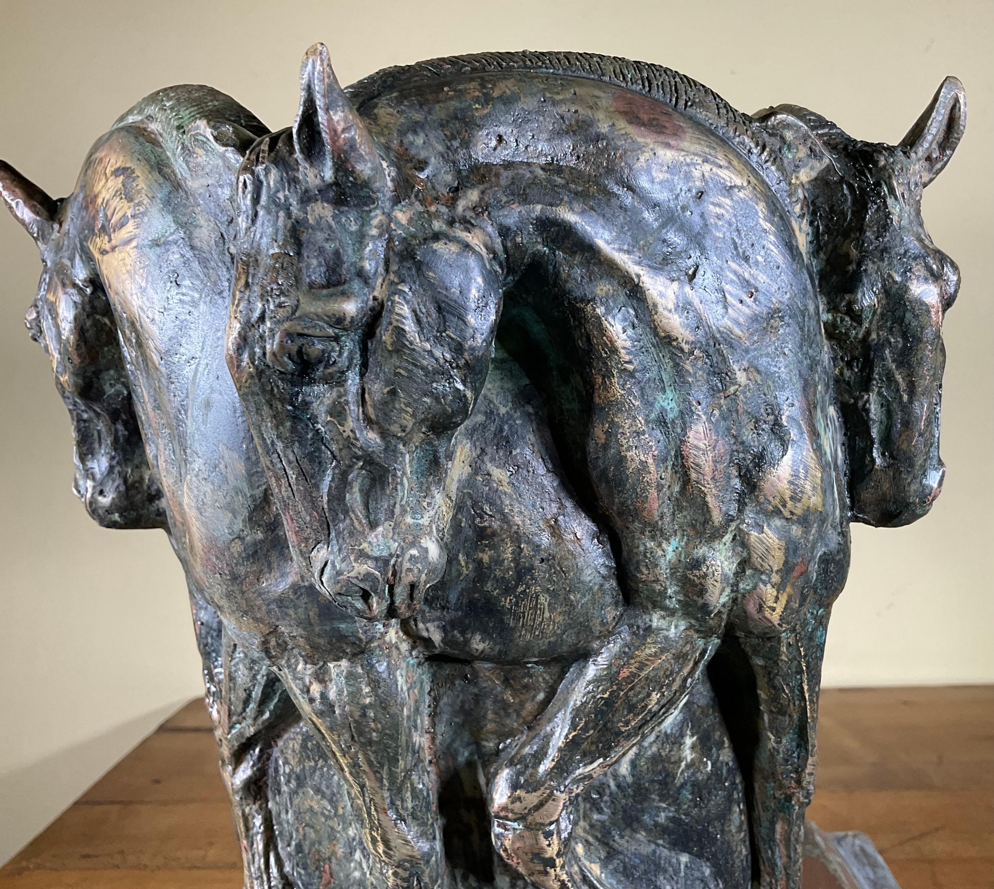 Five Horses Bronze Vase Sculpture 3