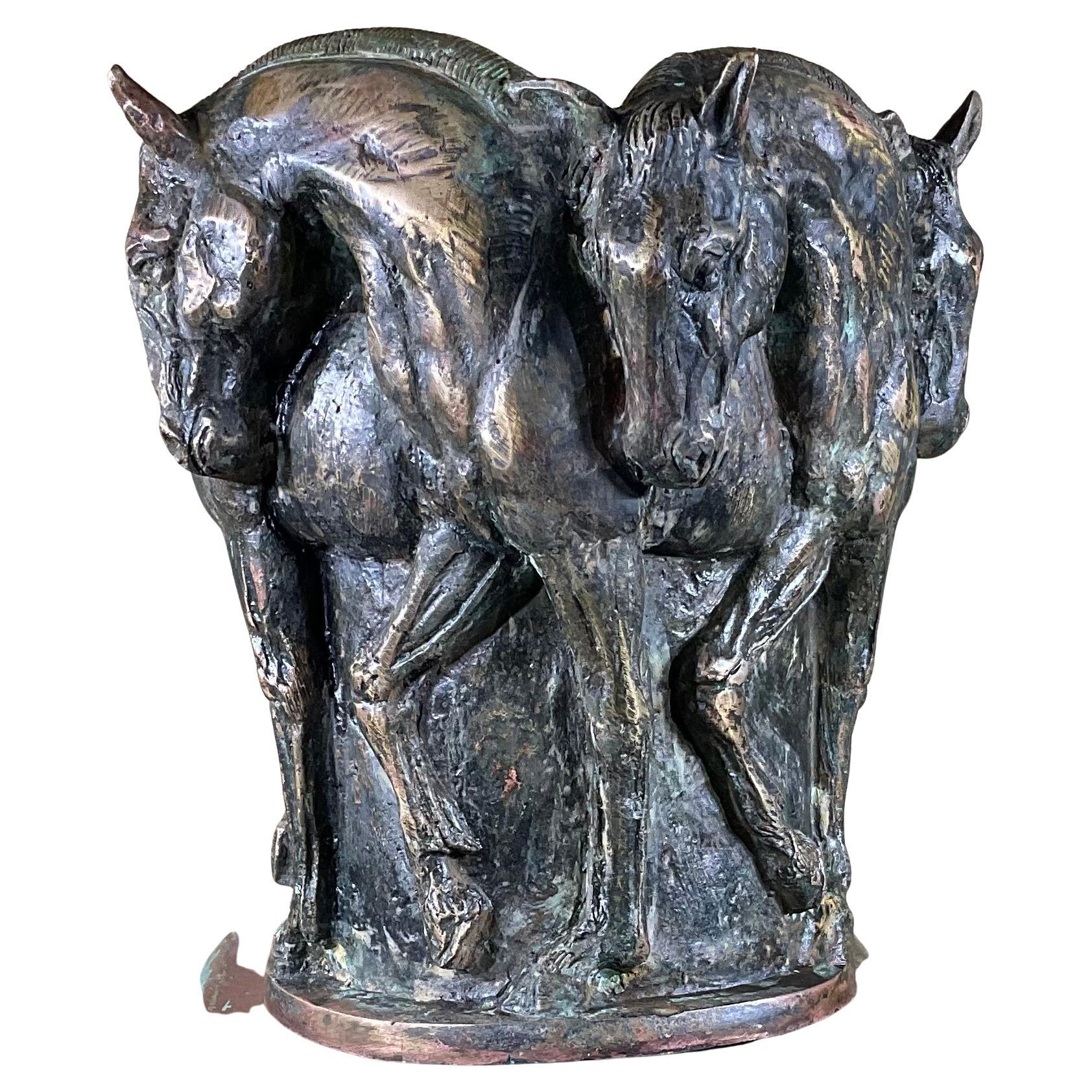 Five Horses Bronze Vase Sculpture