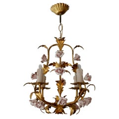 Five Italian Chandelier with Porcelain Flower Roses