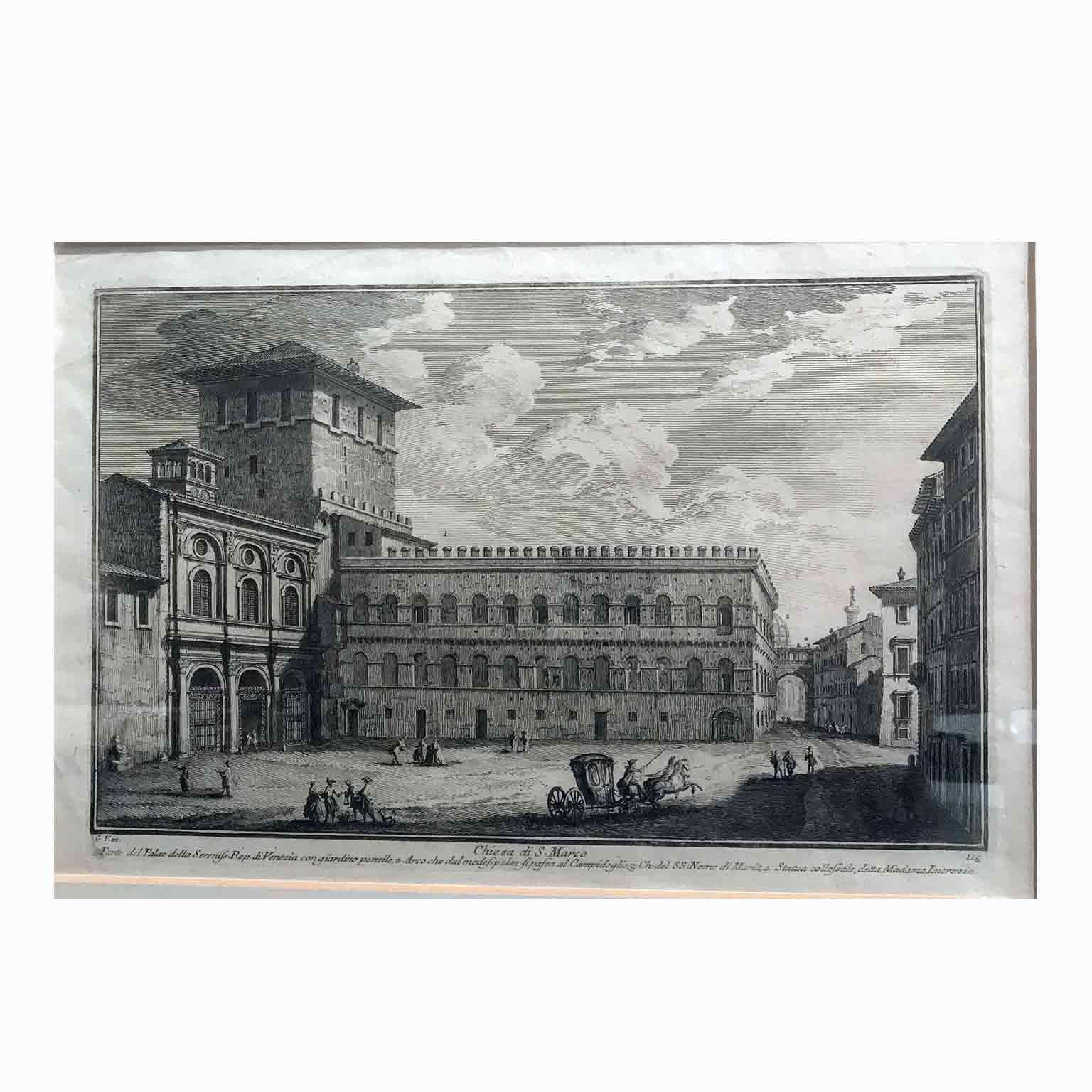 A lot of five original Italian etchings by Giuseppe Vasi (Corleone, 1710-Rome, 1782) an Italian engraver, master of Giovan Battista Piranesi, best known for his Roman views, this lot of five late 18th century Italian etchings comes from the