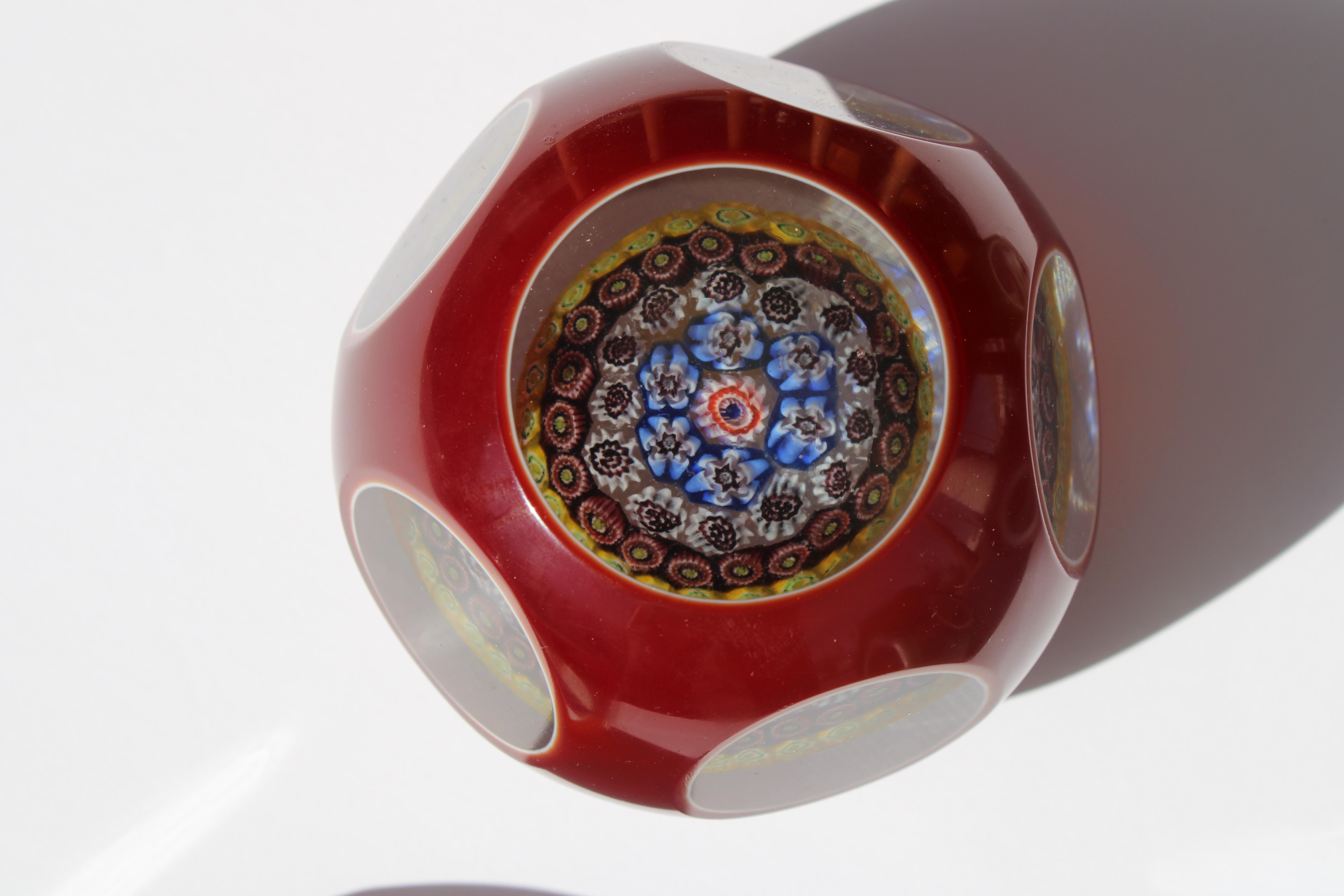 Modern Five Italian Millefiori Cased Glass Paperweights For Sale