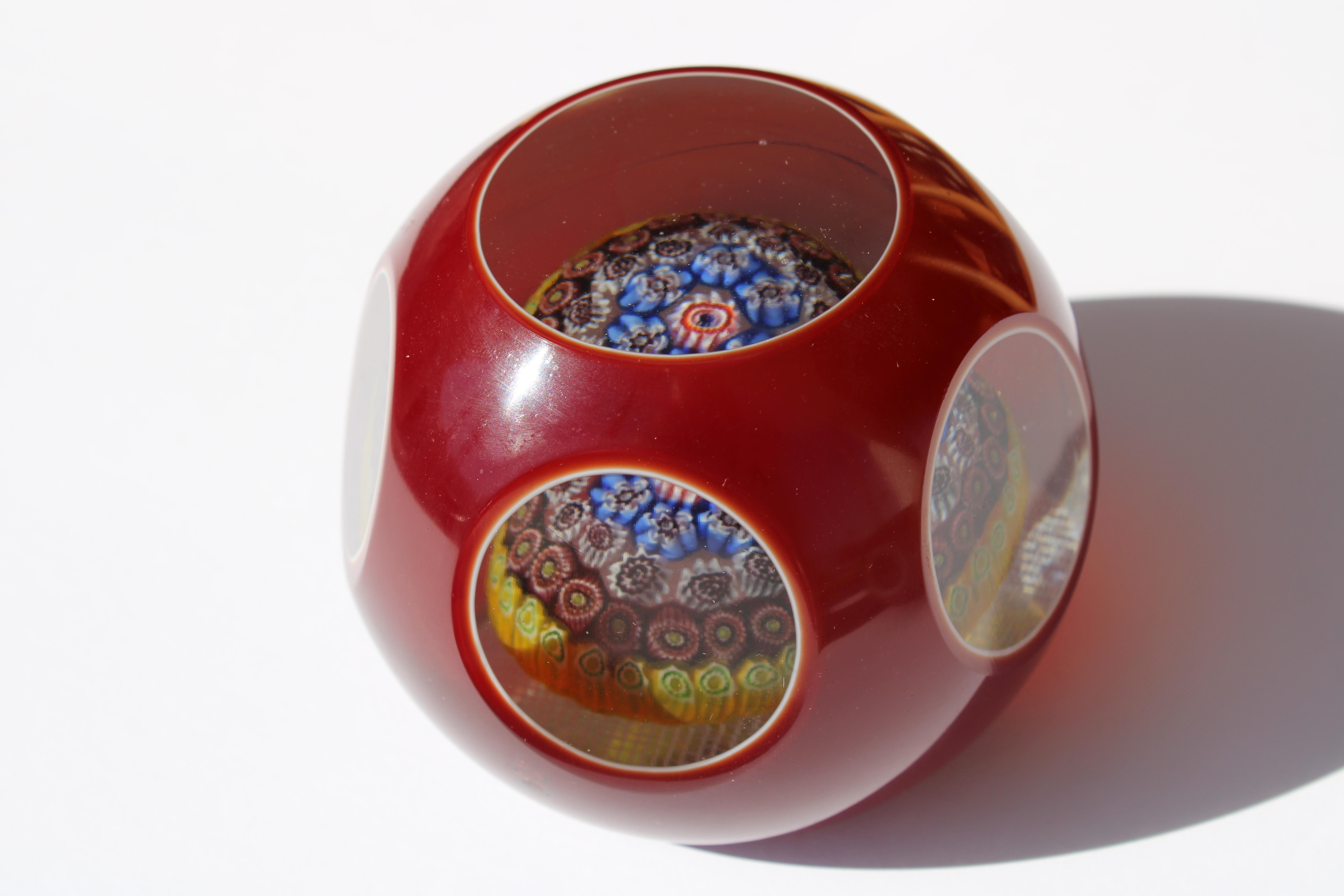 Late 20th Century Five Italian Millefiori Cased Glass Paperweights For Sale