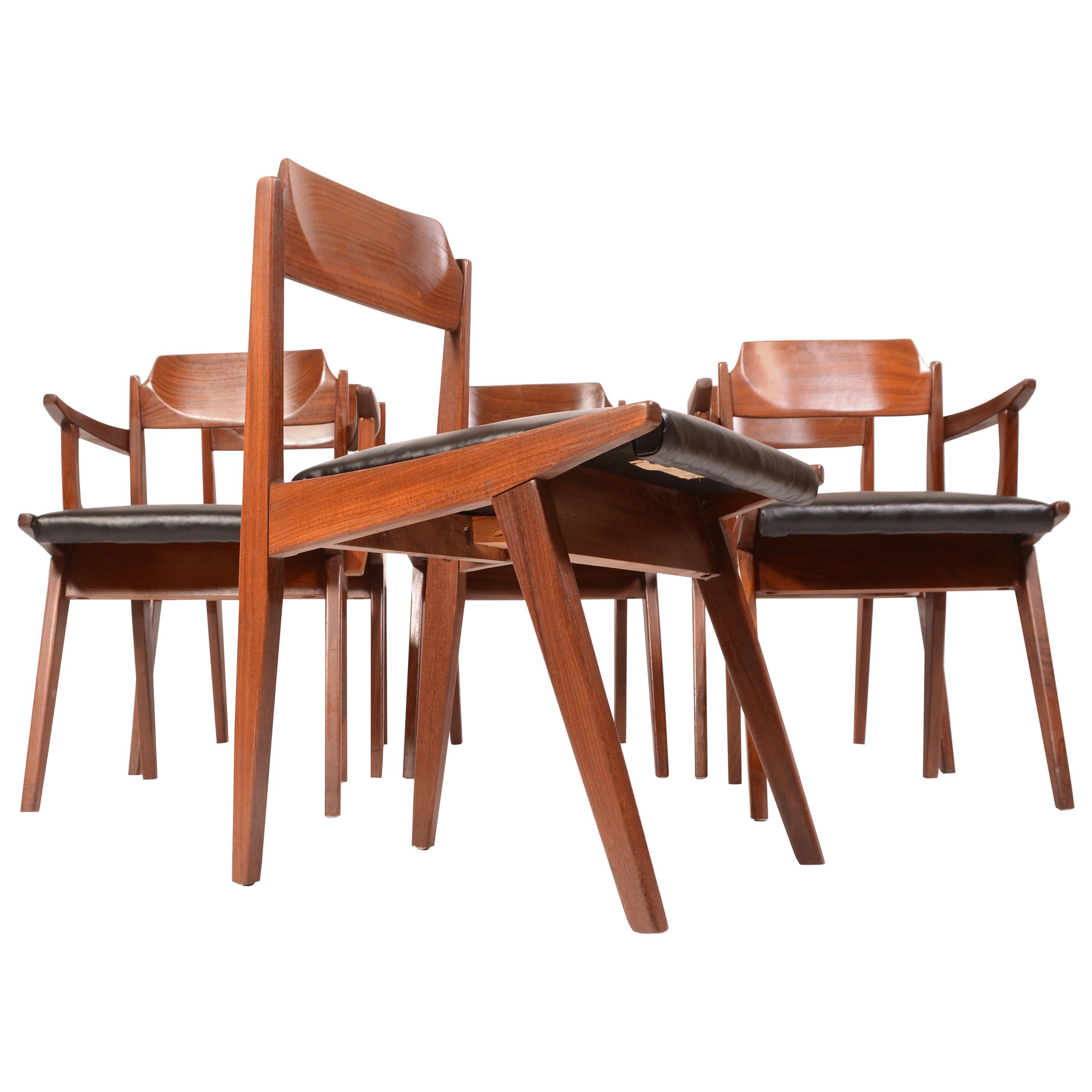 Five Jan Kuypers for Imperial Midcentury Walnut Dining Chairs For Sale