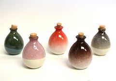 Five Japanese Jian Ceramic Wine Bottles Vases Red Gradient