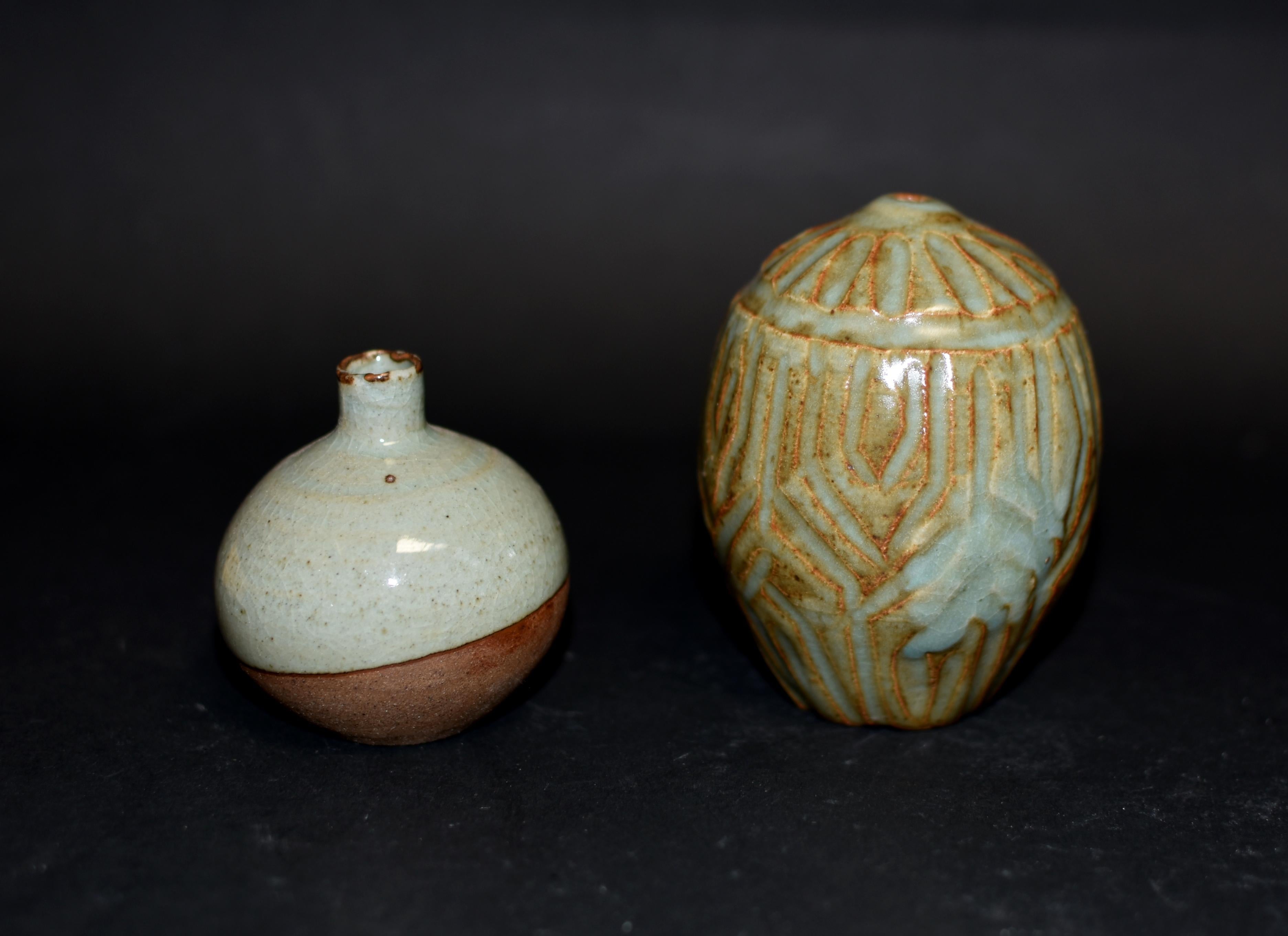 Five Japanese Wabi Sabi Small Glazed Pottery Vases  In Good Condition In Somis, CA