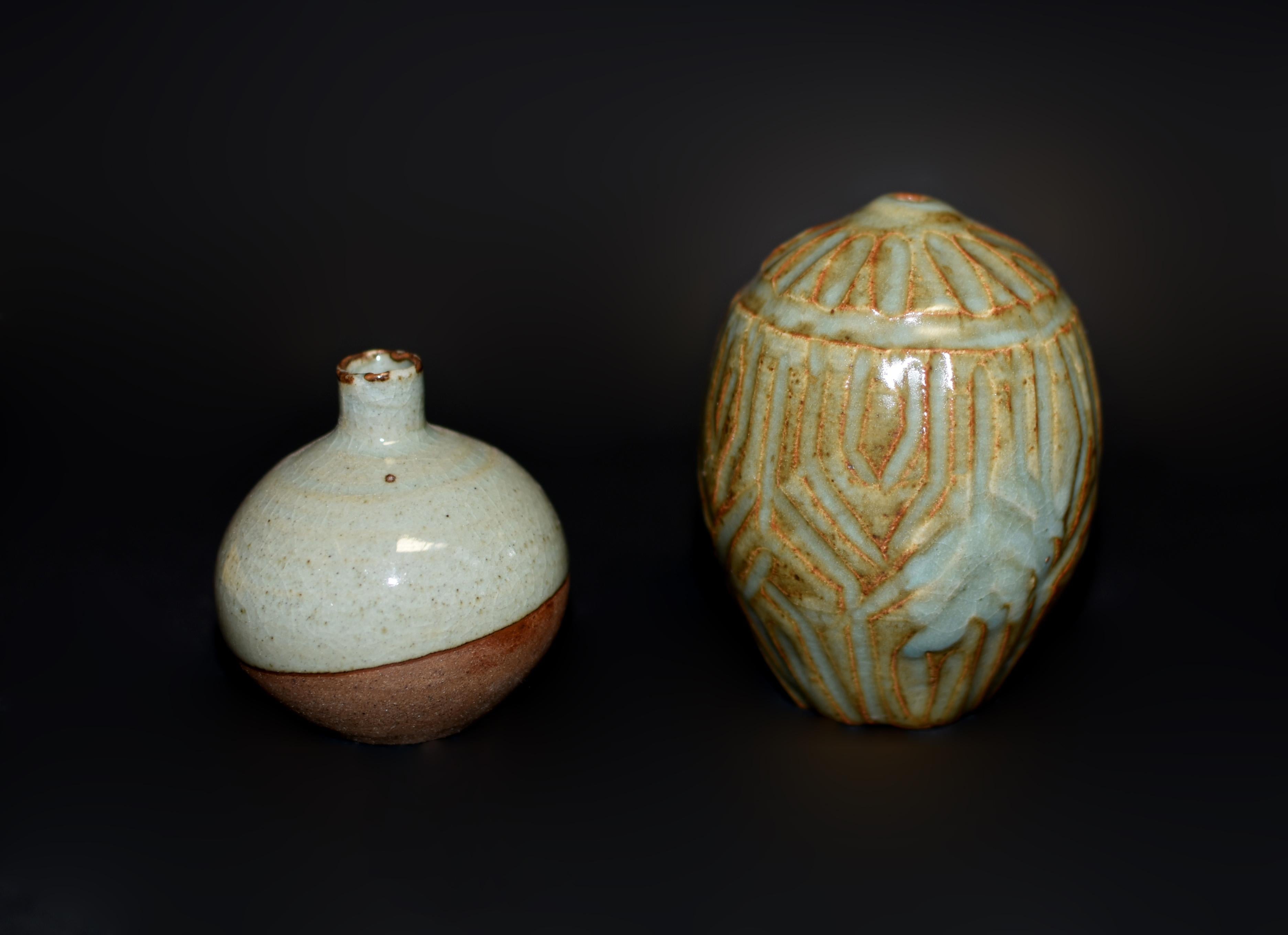 20th Century Five Japanese Wabi Sabi Small Glazed Pottery Vases 