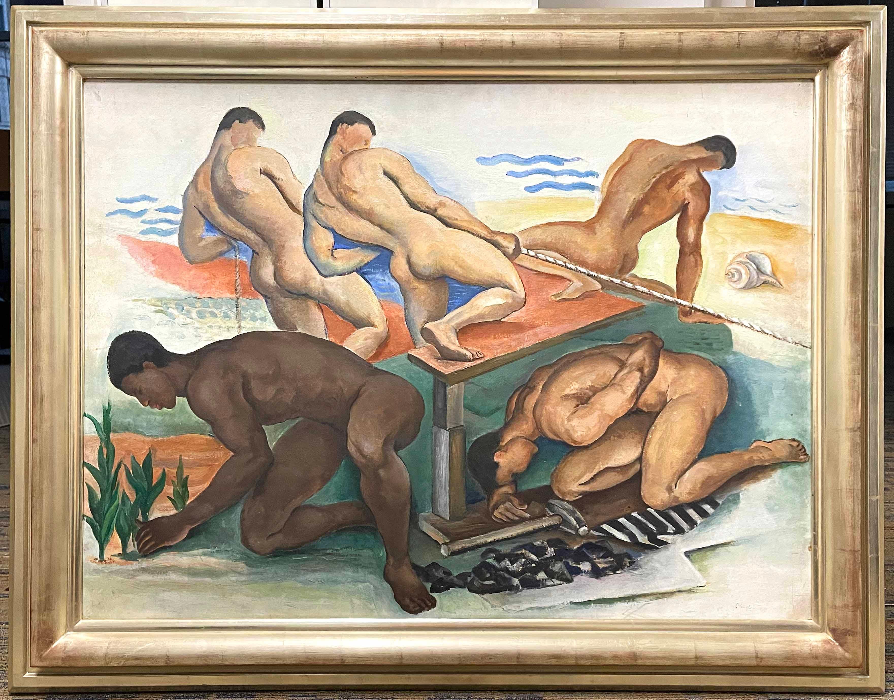 Milieu du XXe siècle « Five Josephs », importante peinture Art Déco avec nus masculins, Provincetown, années 1930 en vente