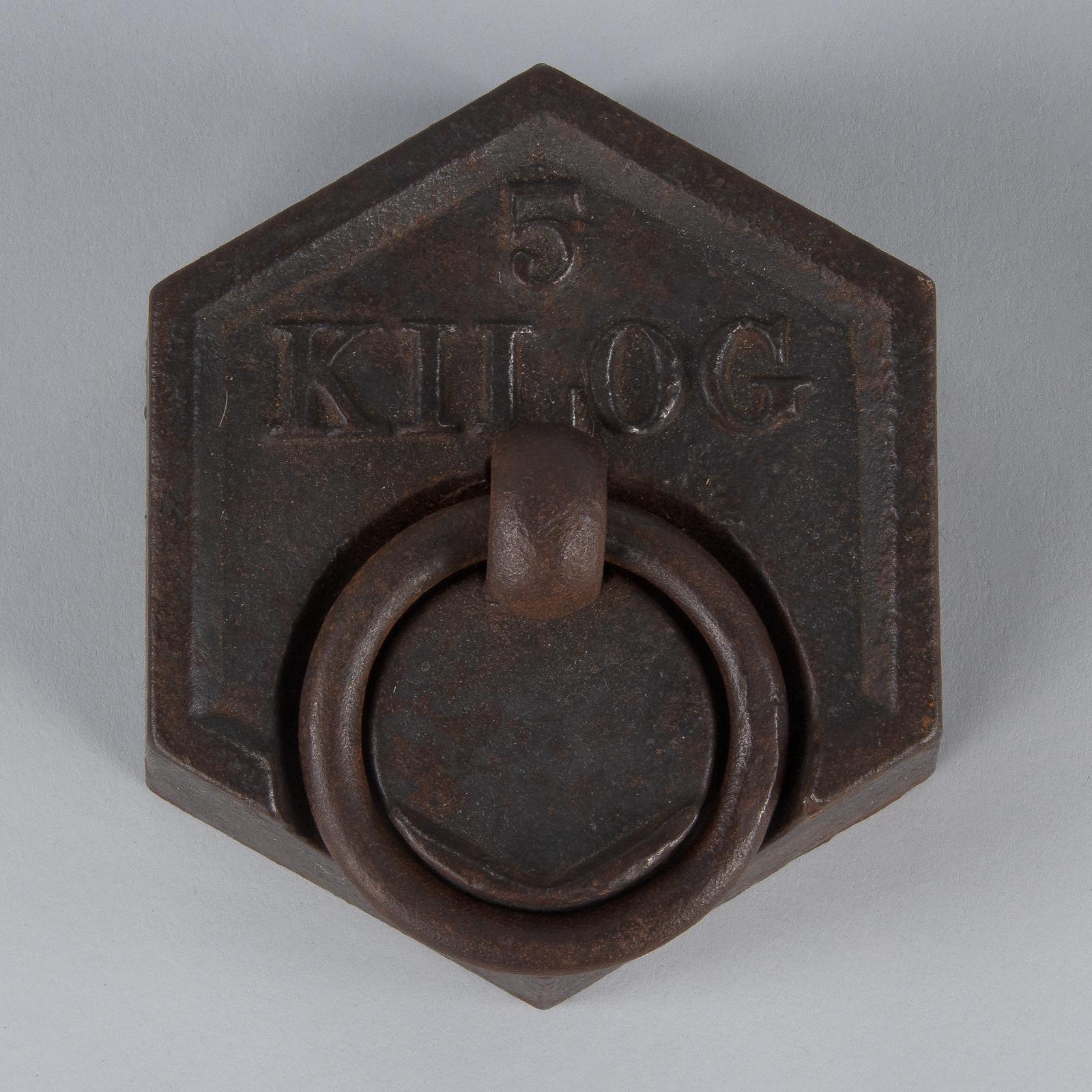 Industrial Five Kilogram Iron Scale Weight, France, Early 1900s