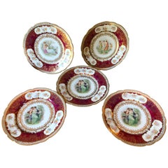Five  L S & S Carisbad Red Plates with Neo Classic Scenes