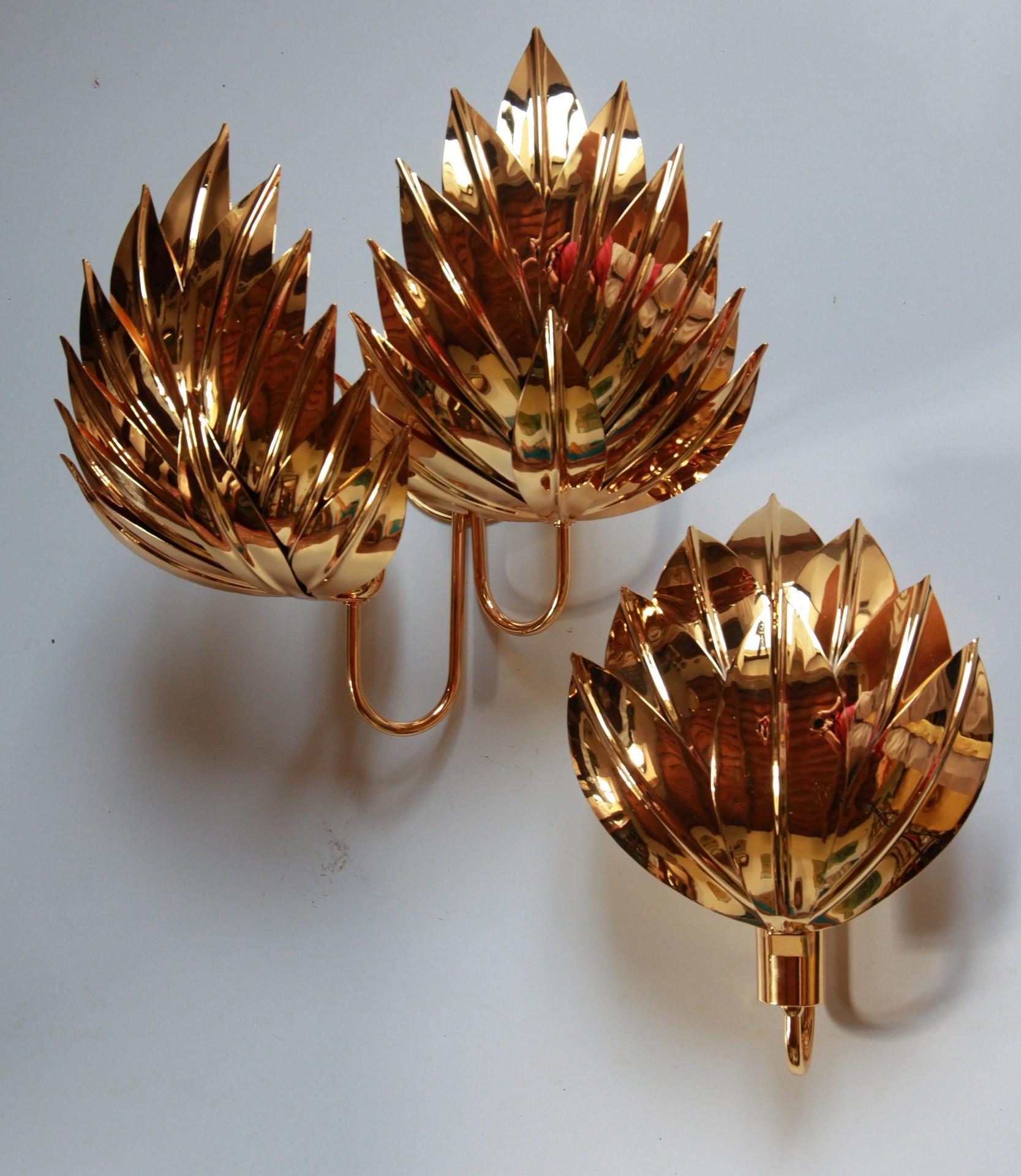 Five Large Brass Gilded Pair of Palm Sconces, Maison Jansen Attribution For Sale 12