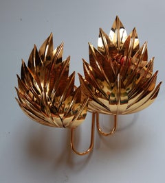 Four Large Brass Gilded Pair of Palm Sconces, Maison Jansen Attribution