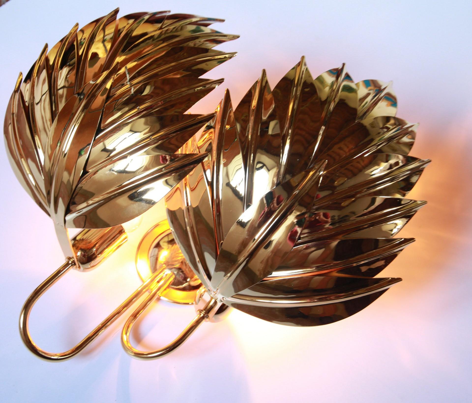 20th Century Five Large Brass Gilded Pair of Palm Sconces, Maison Jansen Attribution For Sale