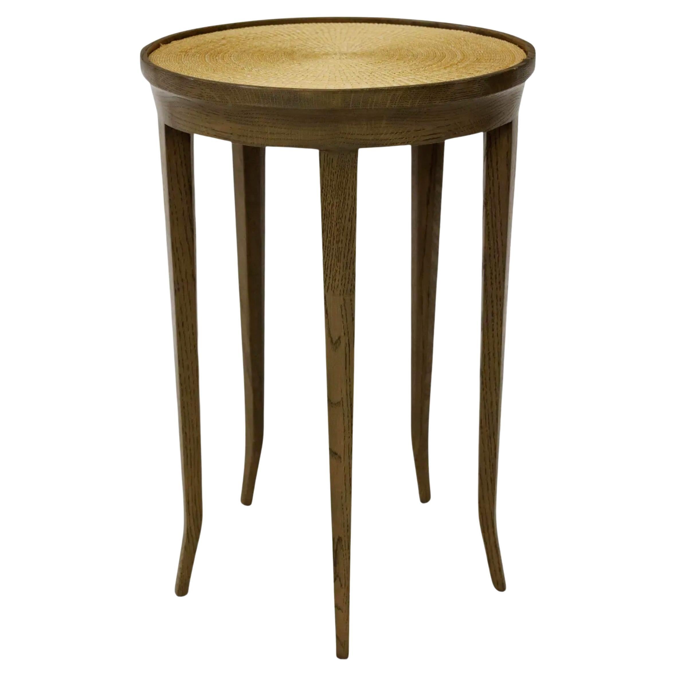 Five Leg Painted Wood & Wicker Occasional Table For Sale