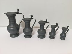 Five Lidded Dutch Pitchers Pewter Holland
