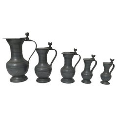 Five Lidded Dutch Pitchers Pewter Holland