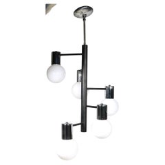 Five Light 1970's Black and Chrome Ball Light Chandelier att. to Sonneman