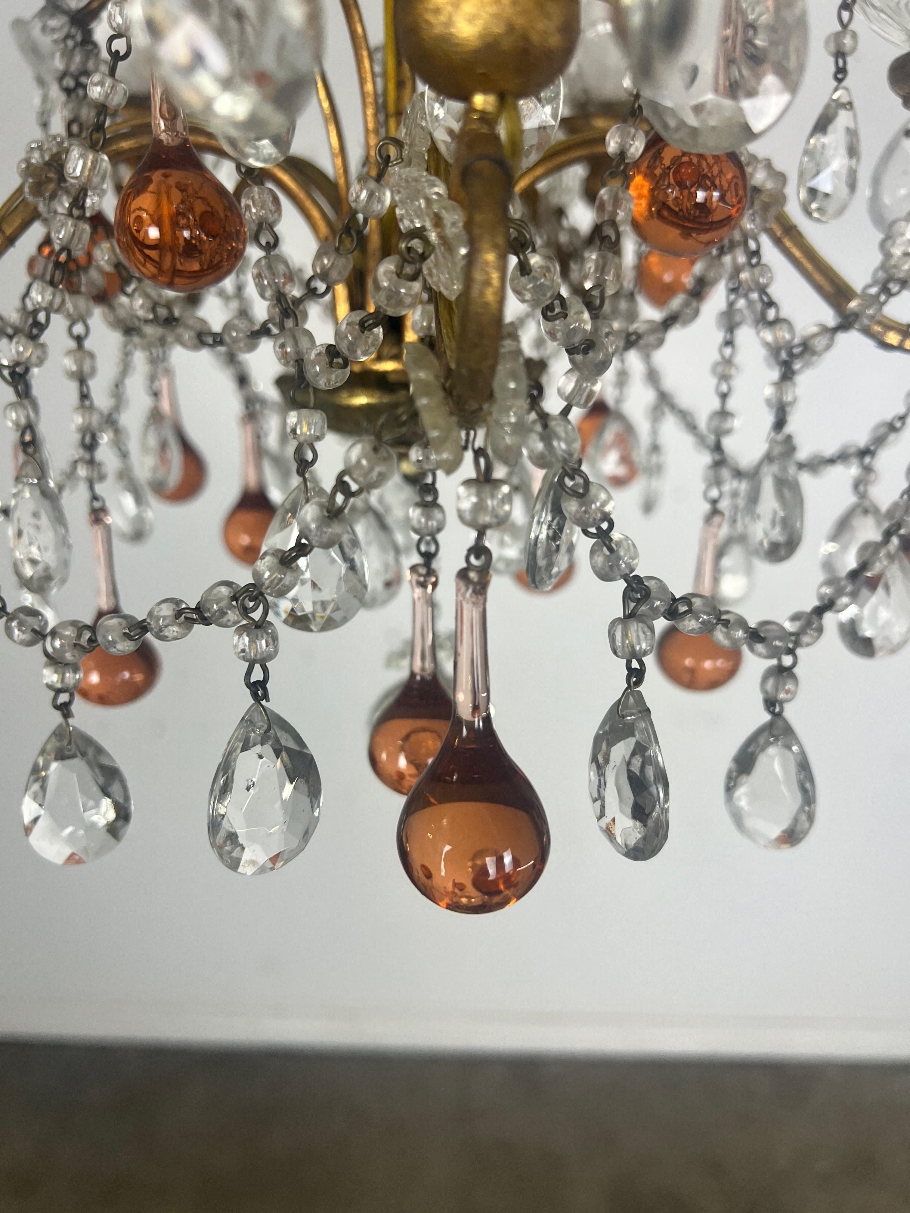 Araña de cinco luces de cuentas de cristal ámbar C. 1930 en Bueno estado para la venta en Los Angeles, CA
