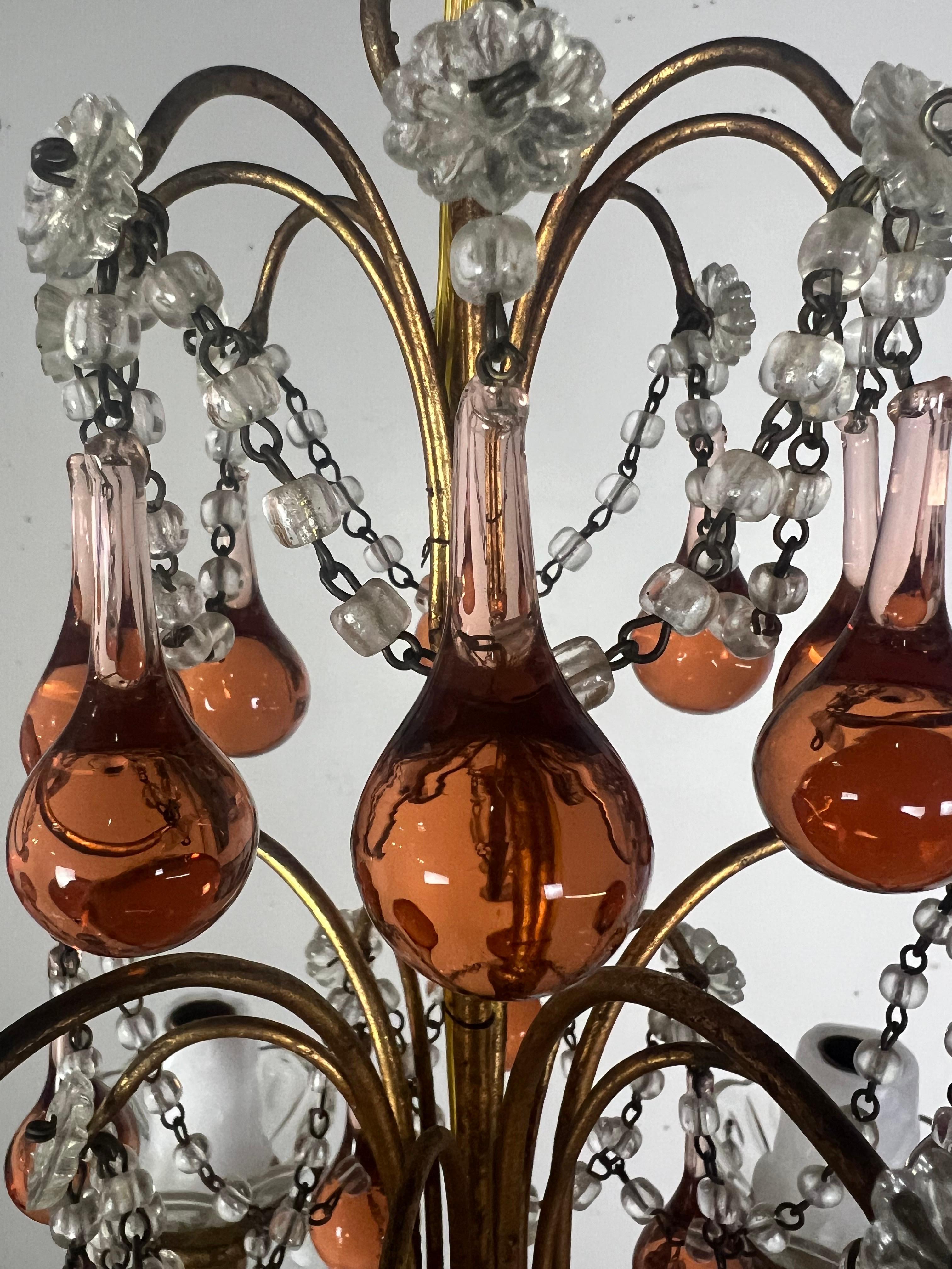 Araña de cinco luces de cuentas de cristal ámbar C. 1930 en venta 1