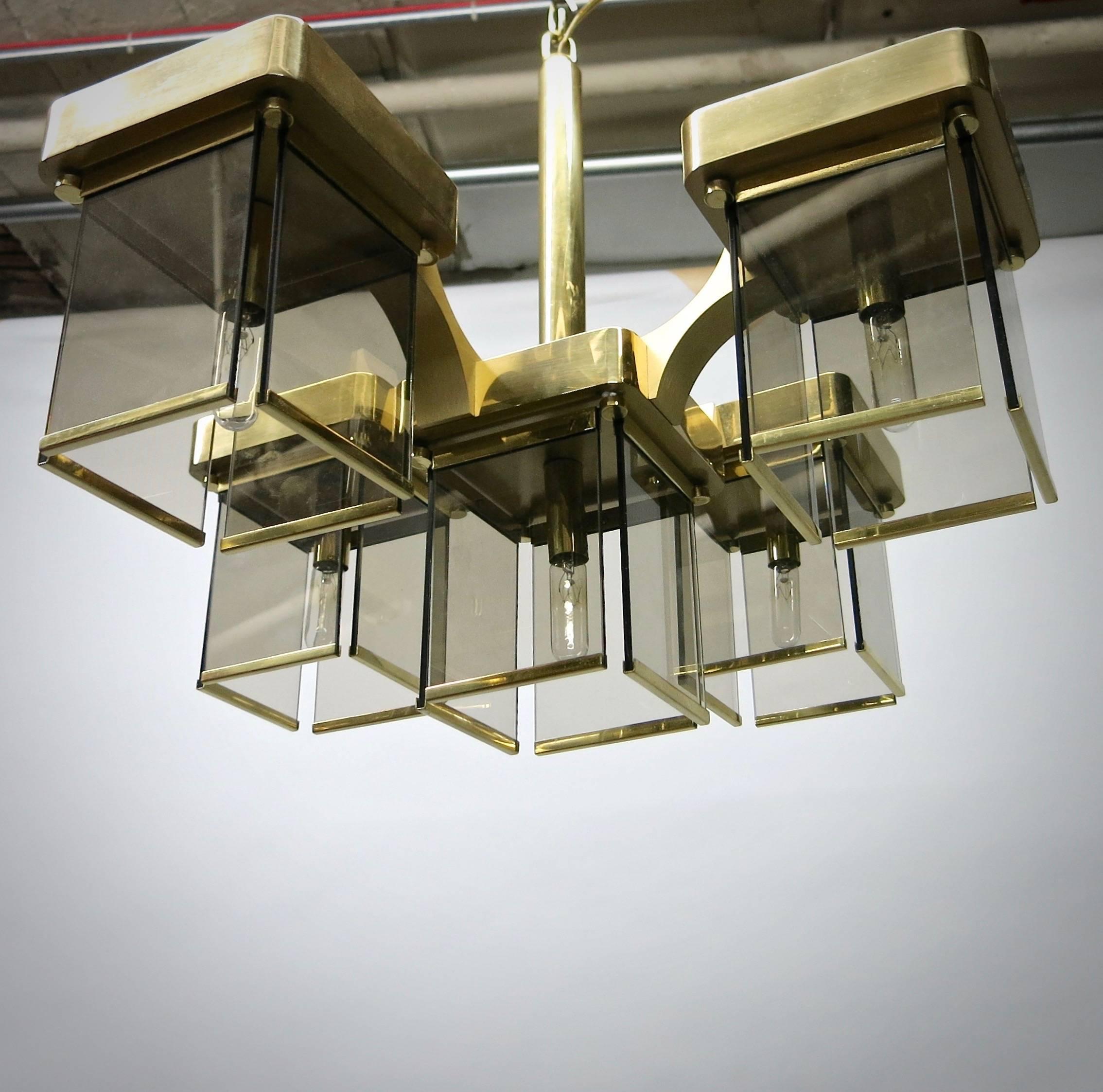 brass and smoked glass ceiling lights